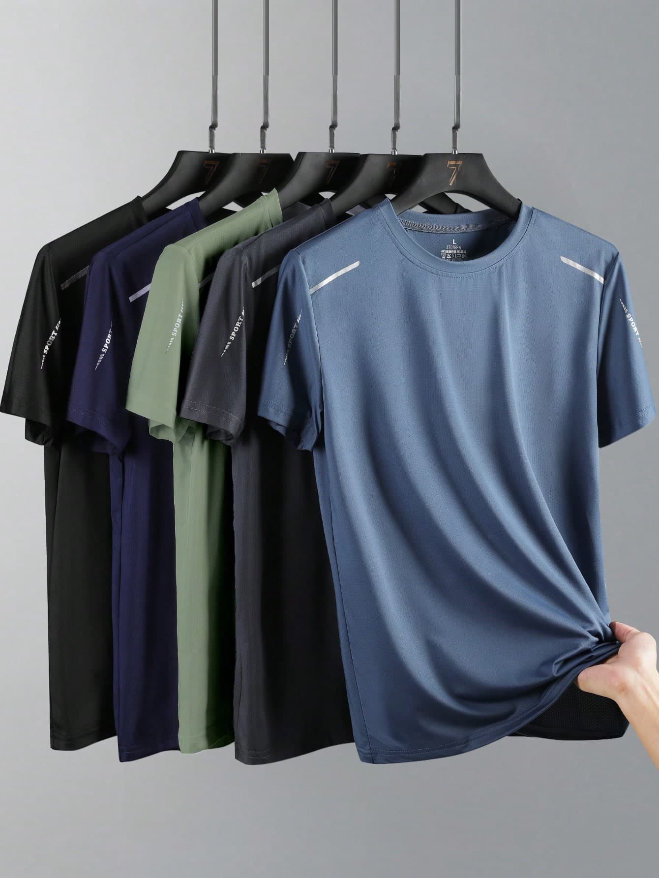 5pcs/Set Men's Quick Dry Running T-Shirts, Breathable Hiking Fishing T-Shirts, Soft Stretchy Outdoor Sports Short Sleeve Shirts, Summer