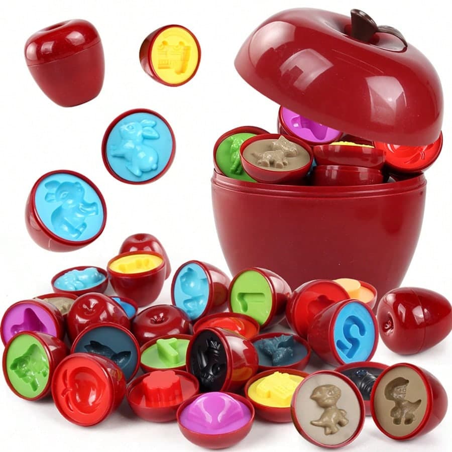 12pcs Matching Toy Set For Toddler,Preschool Education Activity Toy,Finger Exercises,Apple Shape Match Toy With Storage,Color & Shape Matching Sorters
