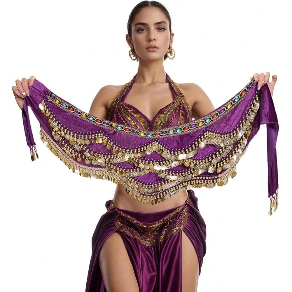 1pc Belly Dance Hip Scarf With Coin Decor, Belly Dance Costume Wrap Belt For Women