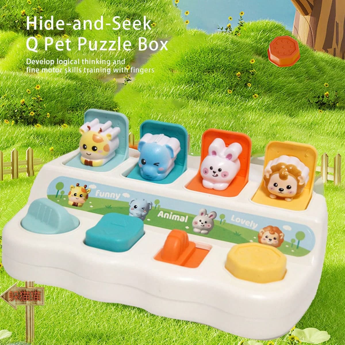 Baby Pop Up Animal Toy With Buttons & Color,Cause-And-Effect Toy,Montessori Developmental Toy For Toddler Boy Girl Age 18+ Months (Color Random)