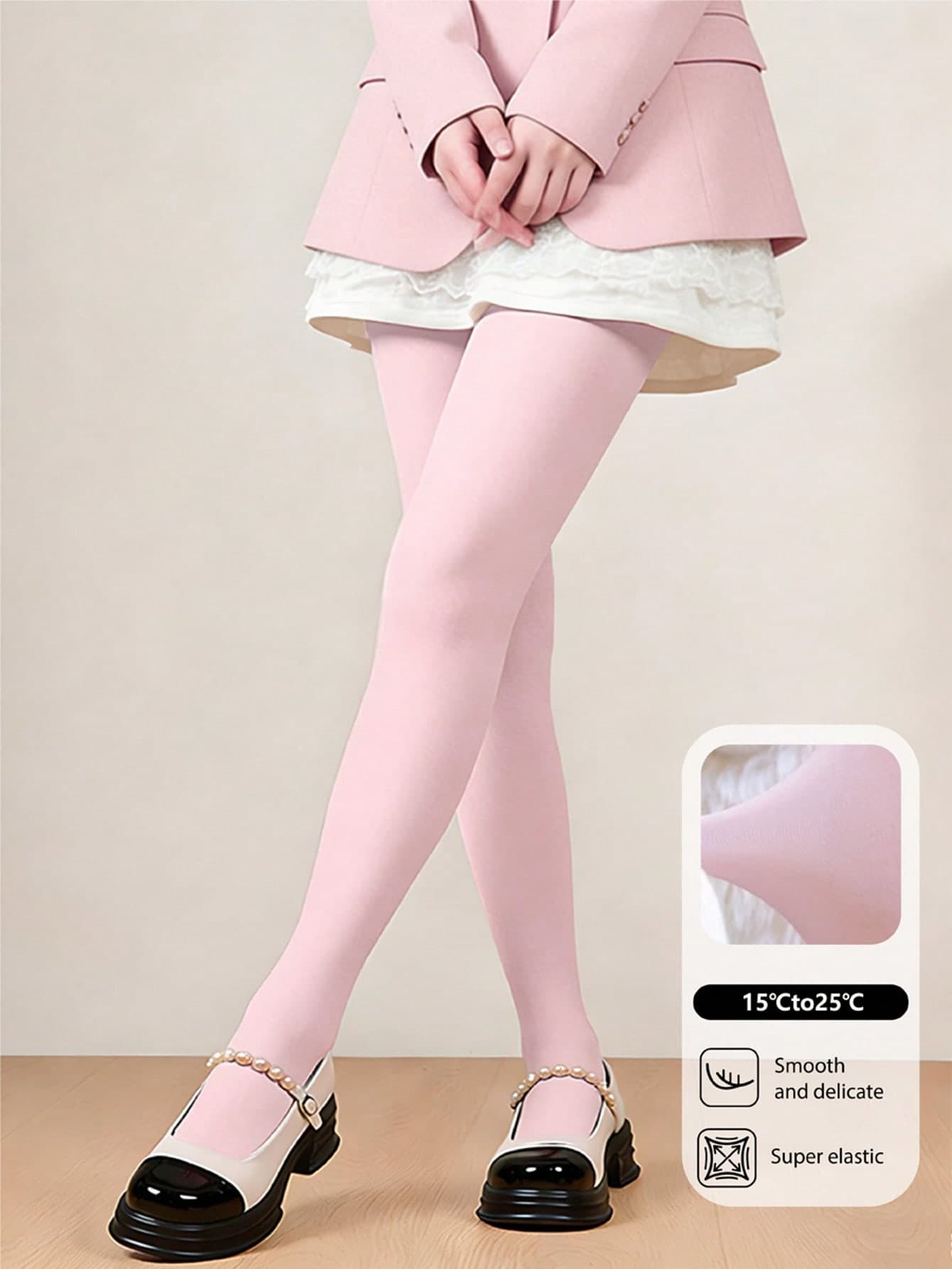 Women's Pink, Light Pink Sheer Tights/Pantyhose, Fashionable High Elasticity Slimming Leggings Suitable For Business, Office, And Casual Wear, Autumn/Winter