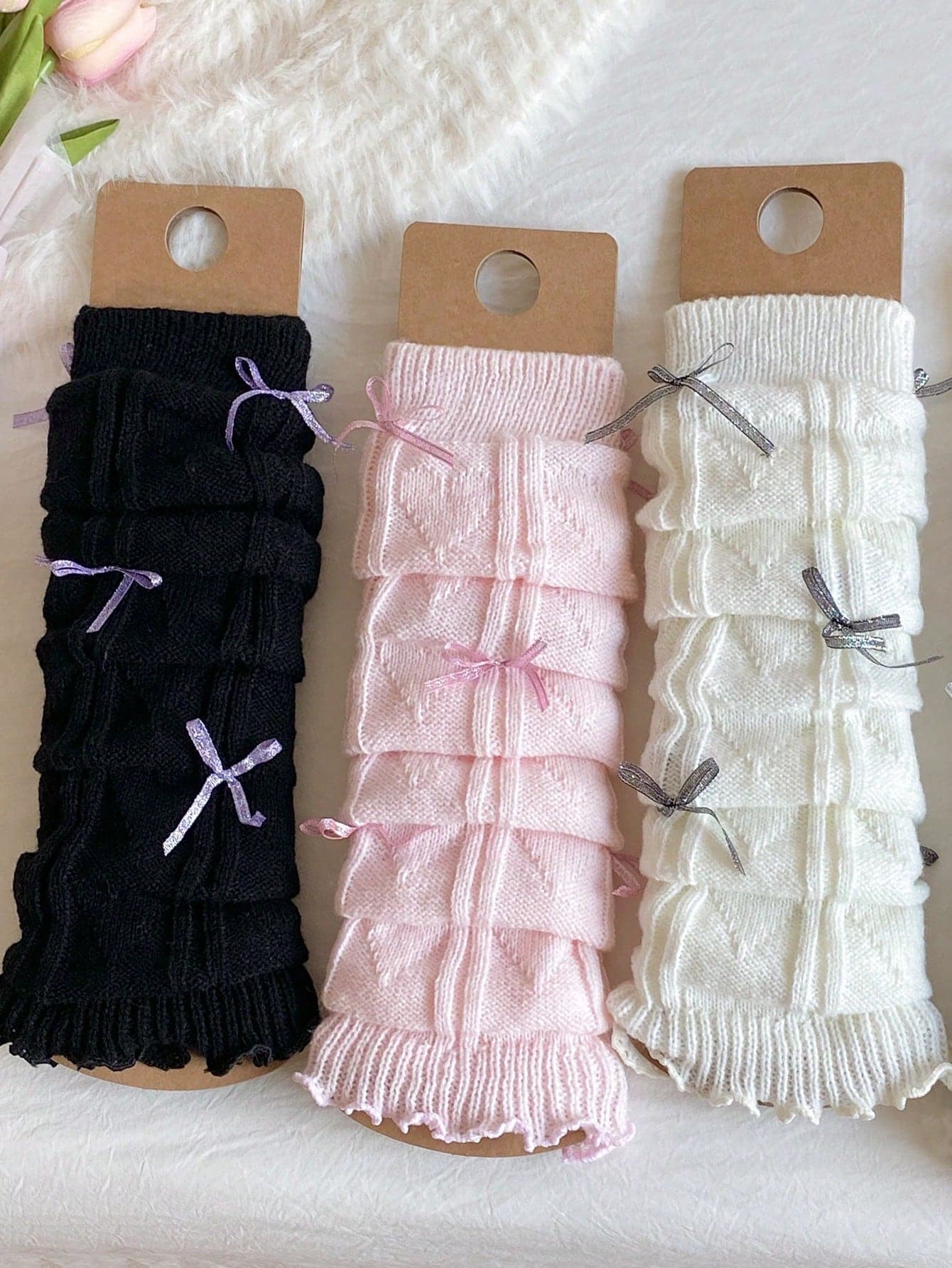 1/2/4 Pairs Women's Multi-Color Bow Heart Leg Warmers, Stacked Leg Warmers, Spring Summer Autumn Winter, Valentine's Day