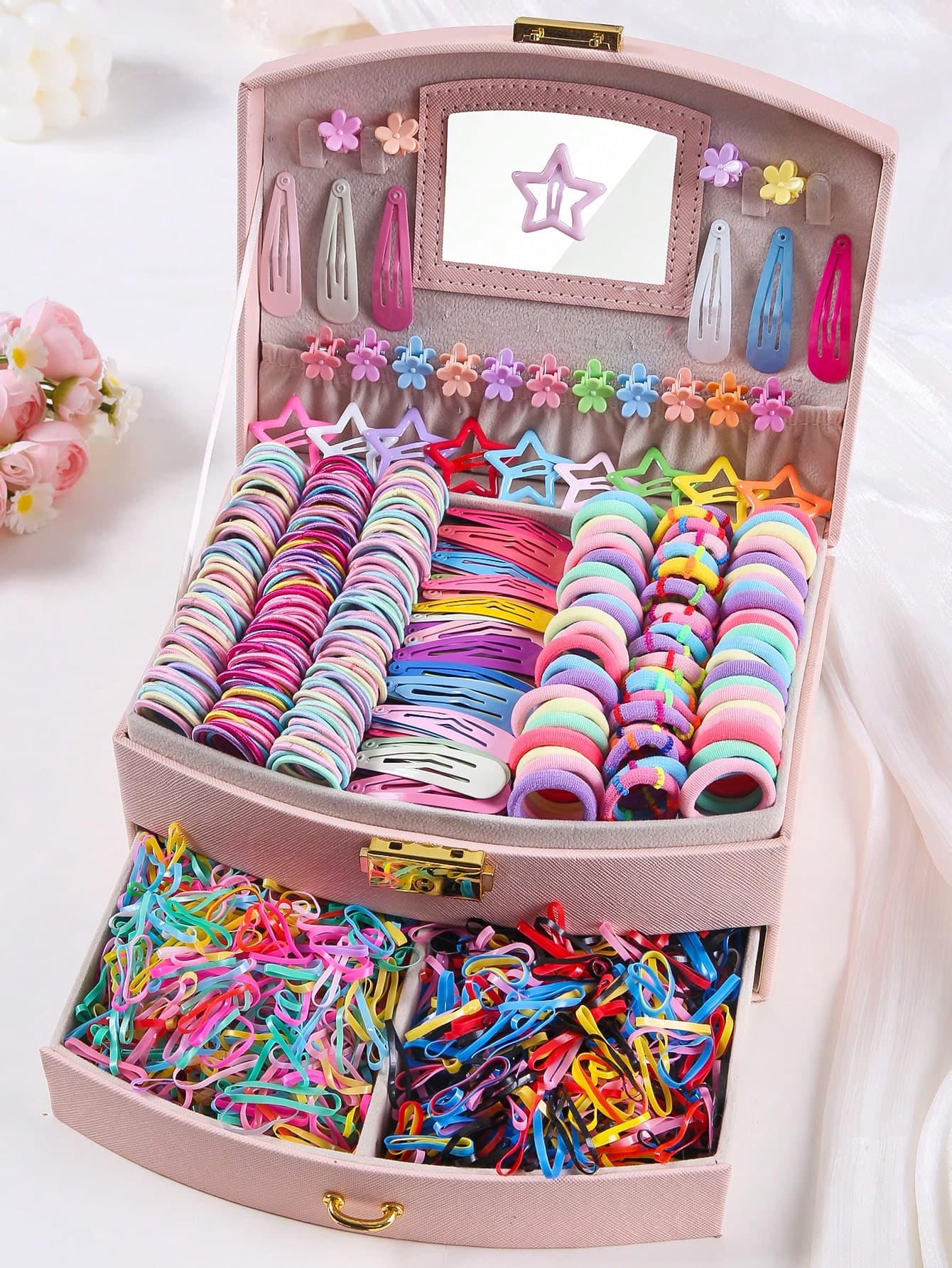 870pcs Girls' Multi-Color Versatile Hair Scrunchies, Cute Teenage Hair Ties, High Elasticity Durable Non-Damaging Hair Ties, Side Bangs Clips, Simple Bangs Clips, BB Clips, Small Hair Clips, Suitable For Daily Use And Back To School