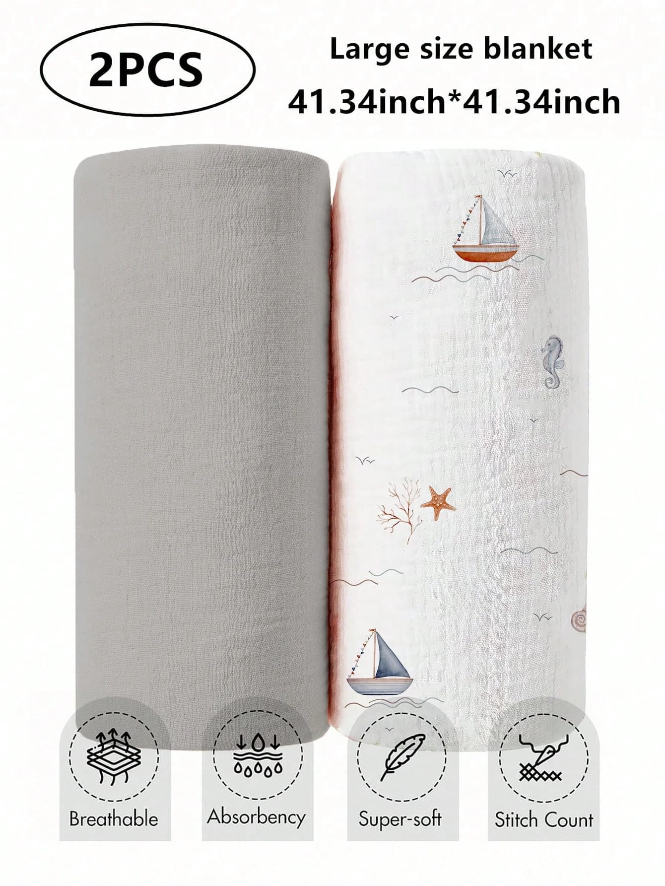 2pcs Soft Cotton Gauze Swaddle Blankets, Breathable Lightweight Suitable For Newborn & Infant Baby Boys Girls Cartoon Pattern
