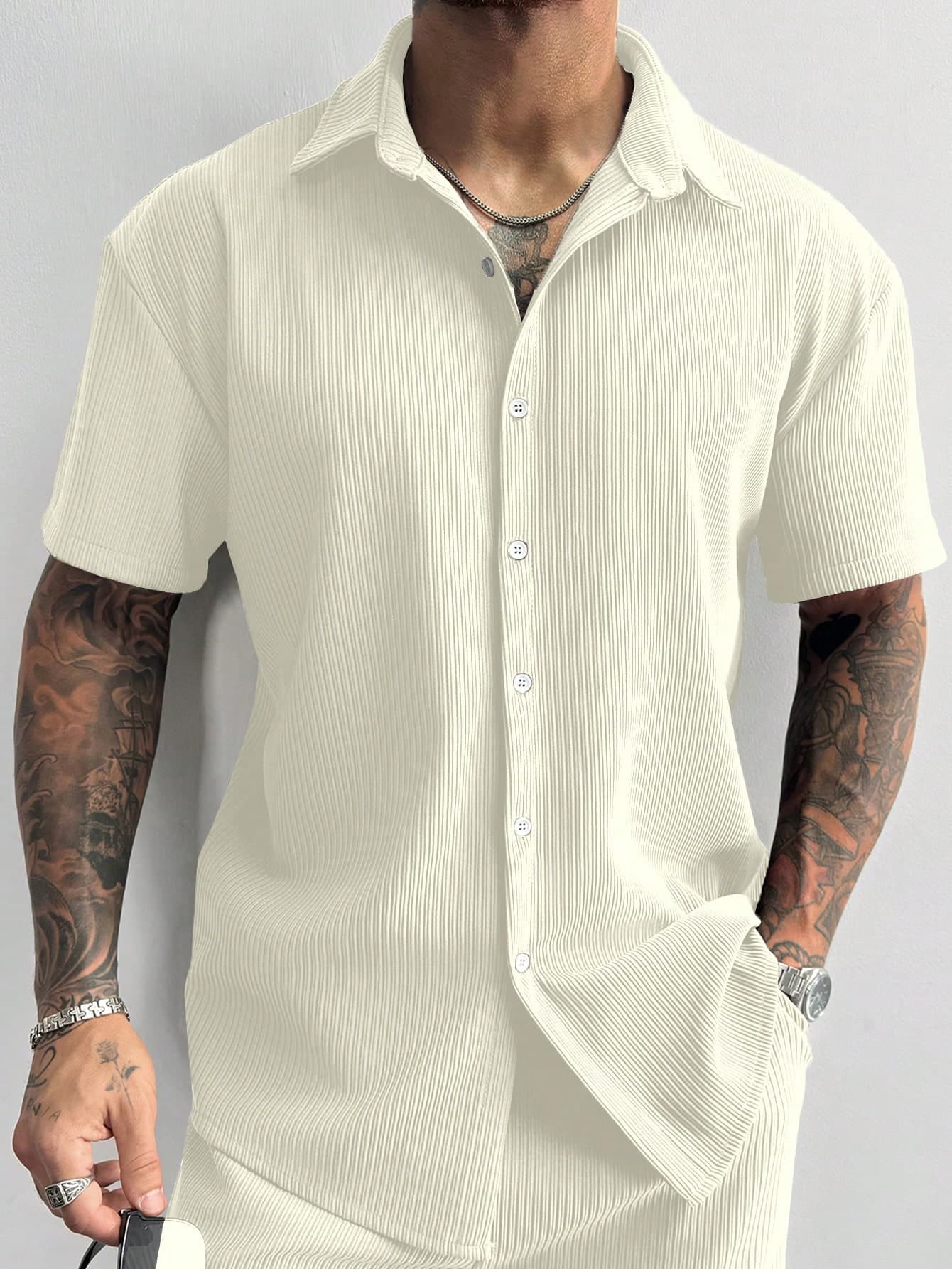 GloMan Old Money Men's Textured Solid Color Ribbed Knit Short Sleeve Lapel Shirt,Summer Resort Vacation Casual Office Wear,Gift For Dad Or Husband