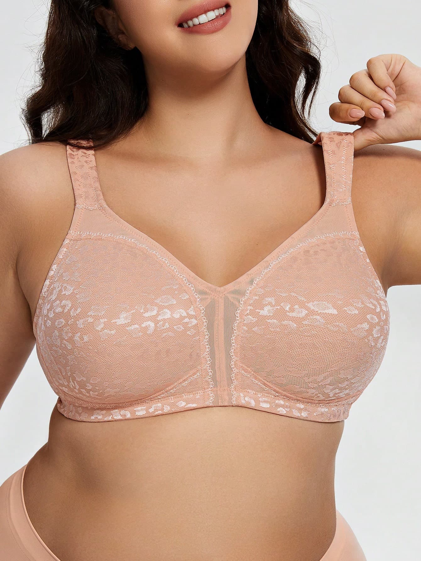 Plus Size Ramadan Soft Lace Wireless Unpadded Relaxed Fit Bra With Wide Straps, Comfortable For Daily Wear
