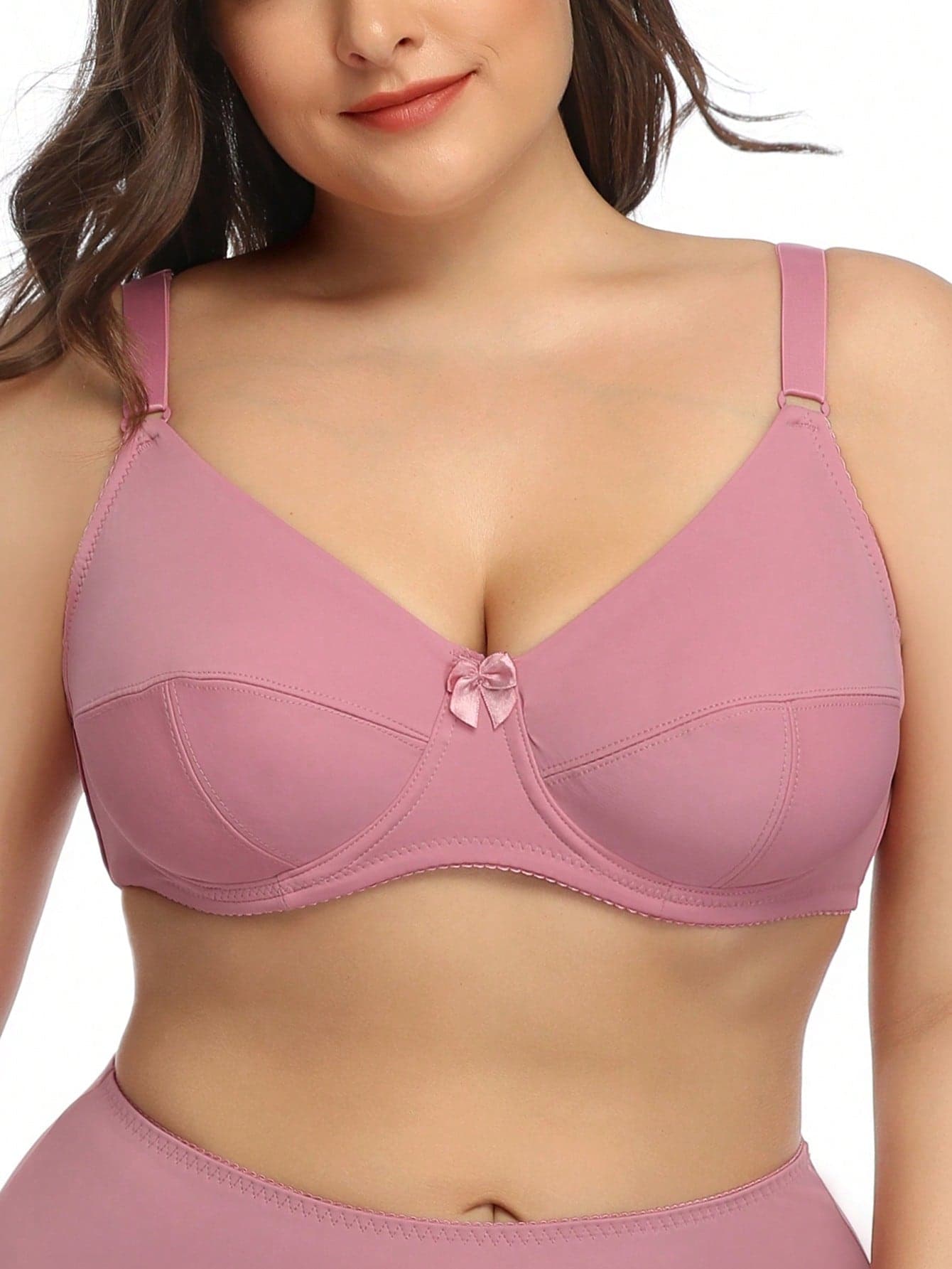 Parifairy 1pc Plus Size Women's Solid Color Stretchy Ultra-Thin Underwire Bra, Simple Everyday Style