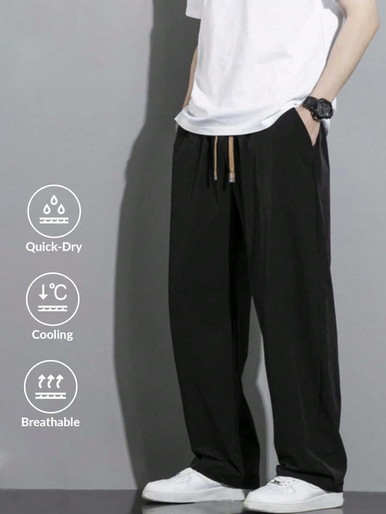 Men Drawstring Waist Straight Leg Pants, For Fall