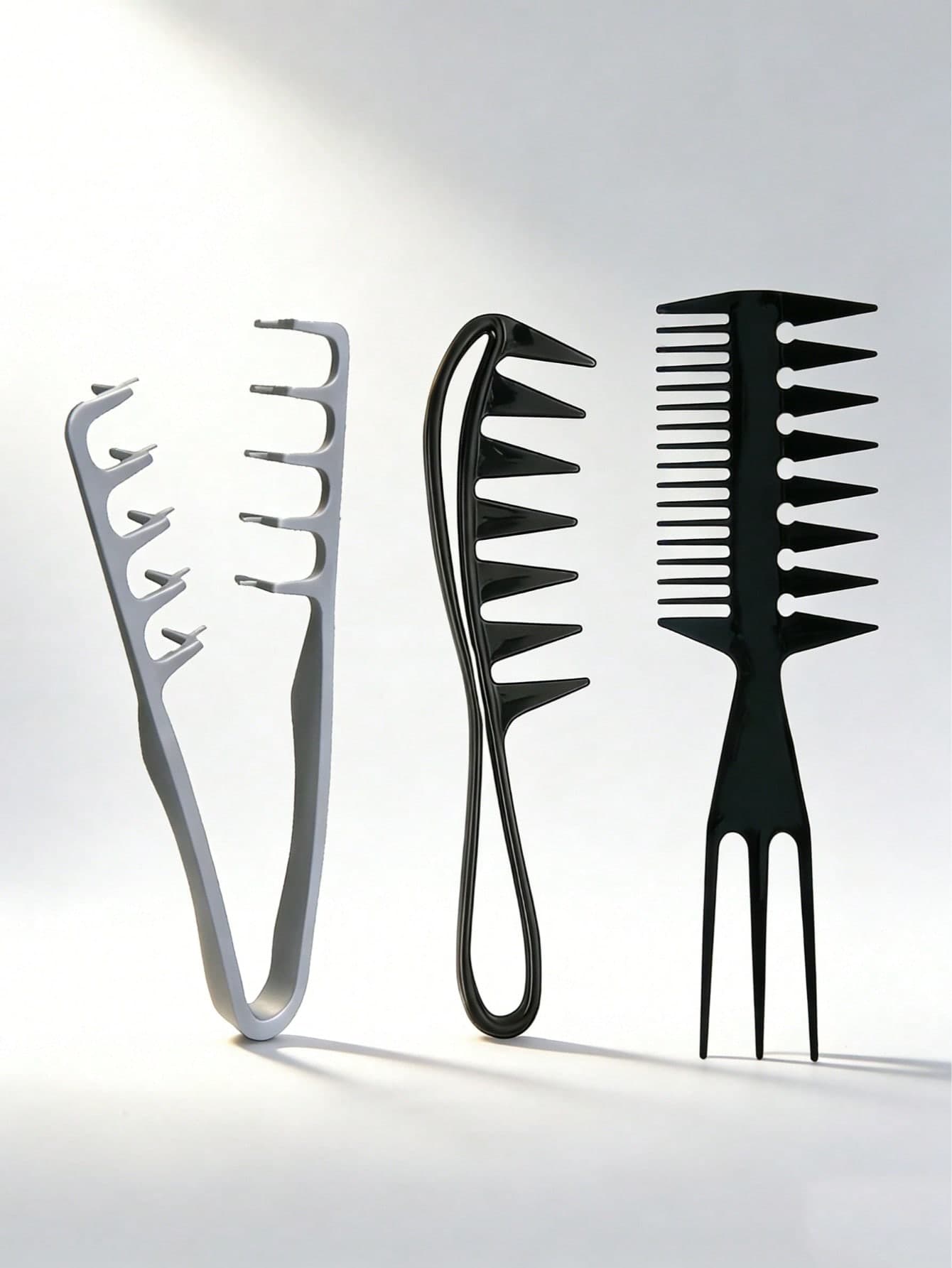 Men's Salon Hairstyling Comb Set - Texture Oil Hair Wide-Tooth Comb, Pompadour Texture Comb, Voluminous Double-Prong Comb, Plastic Material Root Volumizing Hair Clip Comb Combination