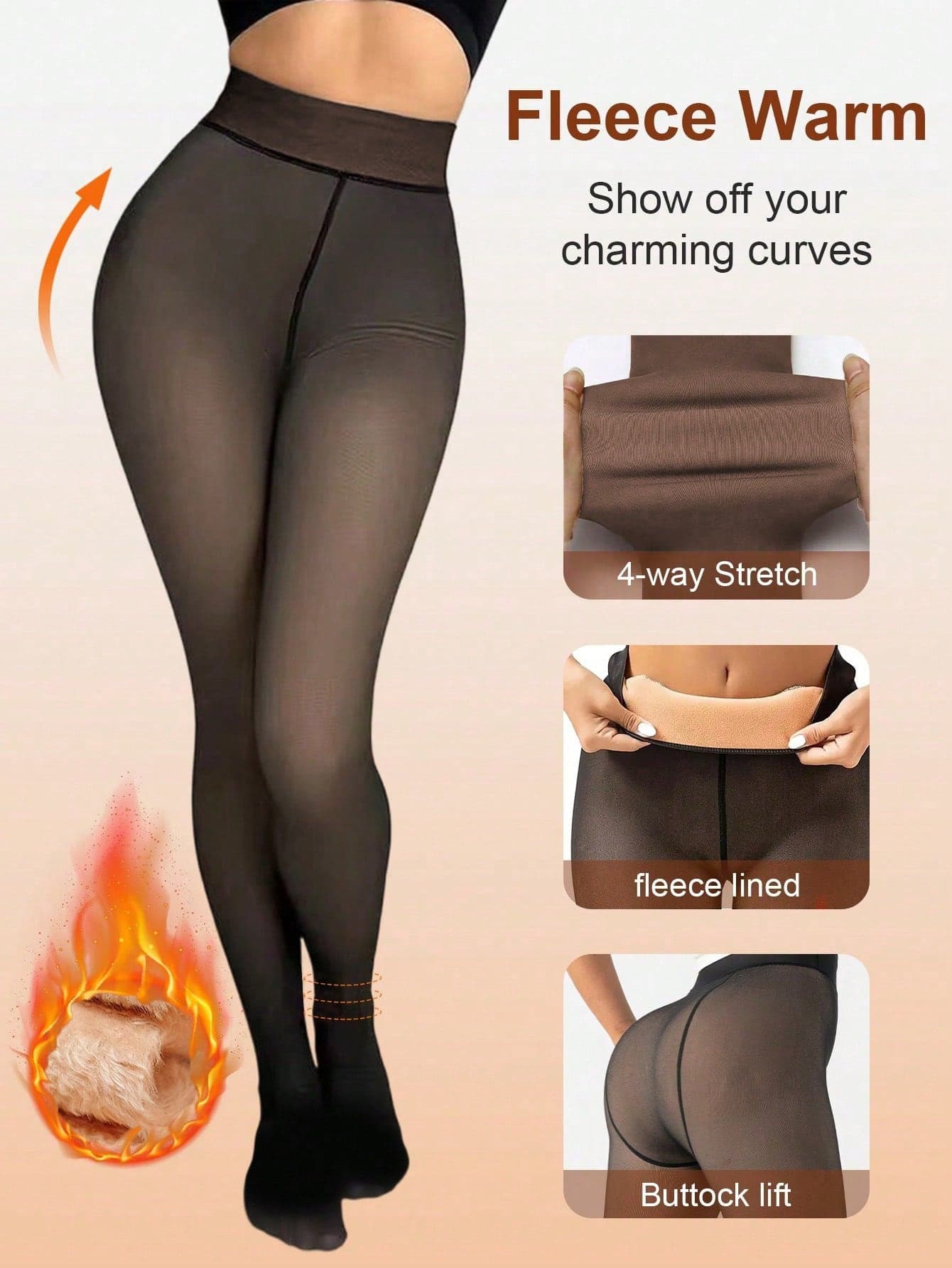 1pc 220g Women's Sexy Sheer Black Leggings, Suitable For Business And Sexy Wear In Spring/Autumn/Winter, Thermal Lining Warm Tights, Wool Lining Skinny Pants, Fashion Versatile Leggings