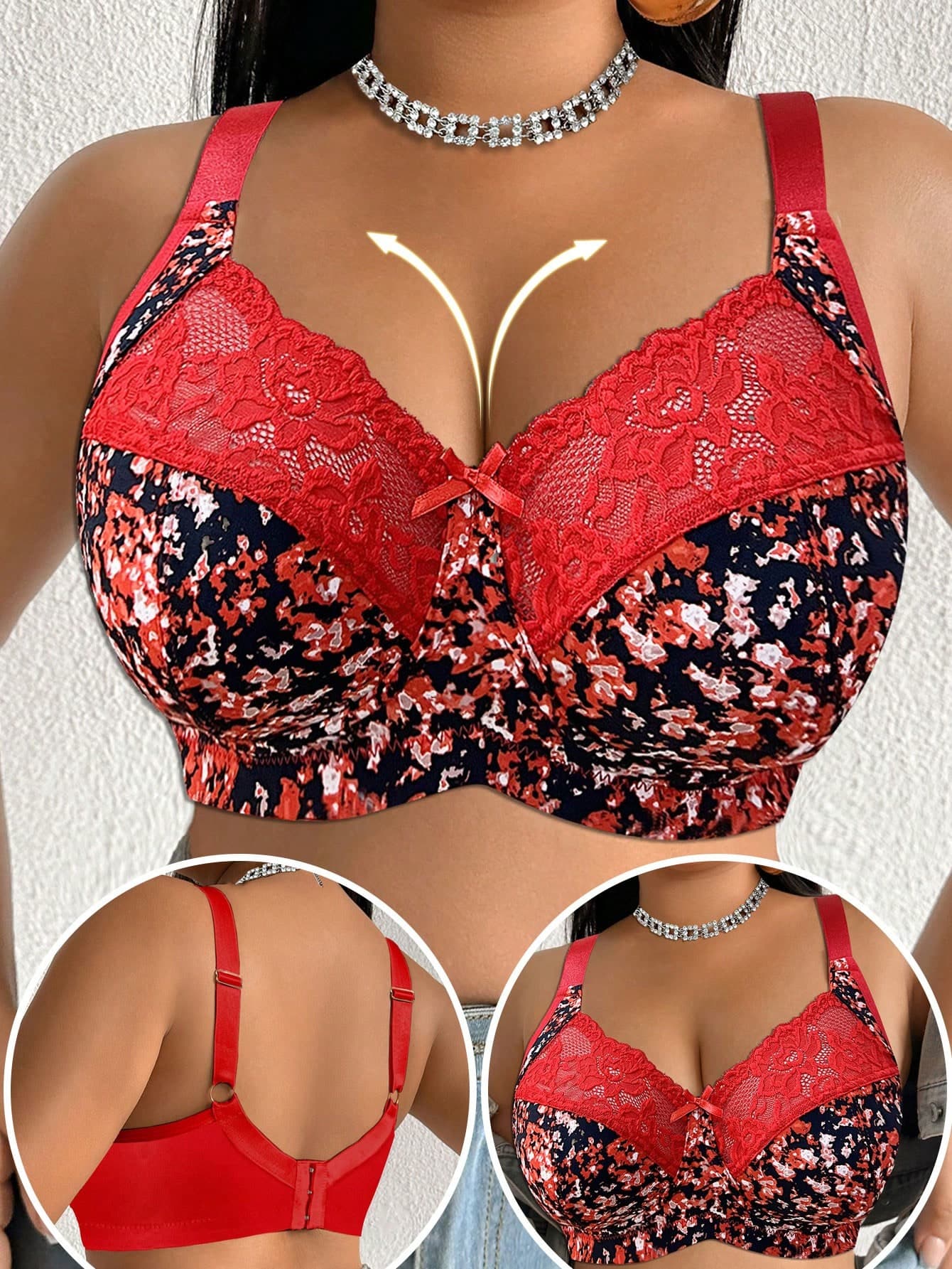 Plus Size Women Wireless Lace Bra, Breathable Non-Slip Supportive Adjustable Strap Seamless Everyday Bra