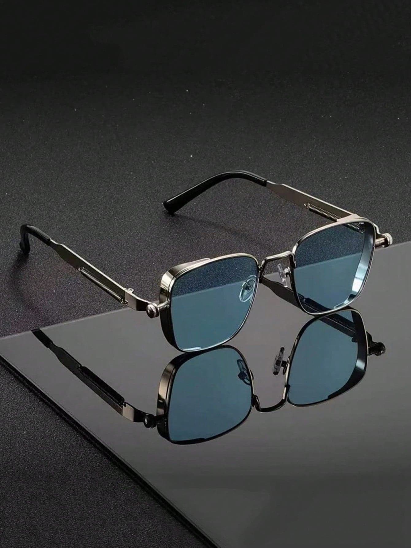 Metal Spring Punk Style Fashion Glasses, Oversized Frame Design, Fashionable & Versatile, Suitable For Outdoor Travel