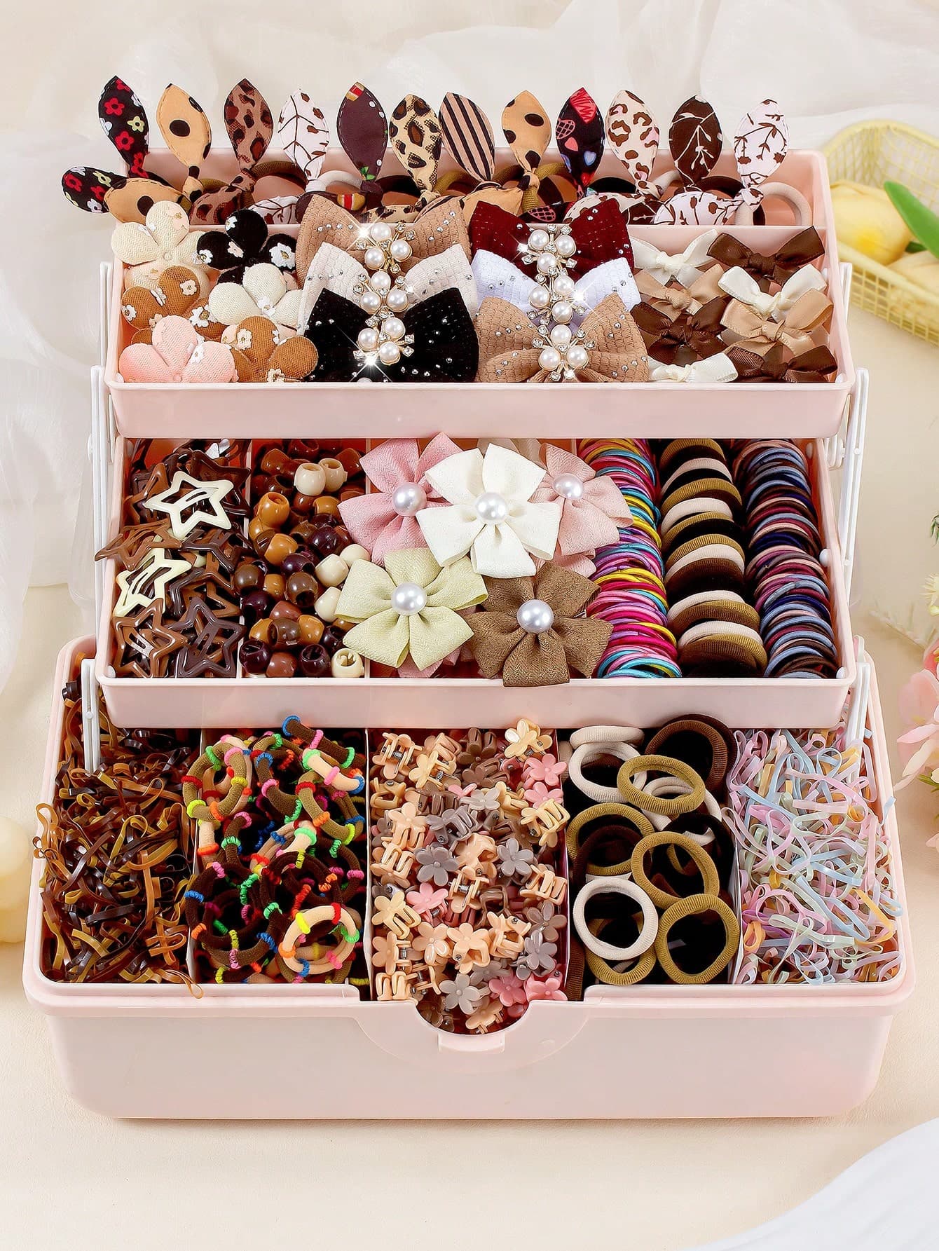 6/10/841pcs Maillard Color Vintage Girl Hair Accessories Set, Including Pearl Bow Hairpins, Flower Hair Clips, 5-Petal Flower Hair Scrunchies, Ribbon Bow Side Clips, Y2K Star BB Clips, Mini Claw Clips & Bamboo Knot Elastic Hair Bands, Suitable For Girls Daily, Party, Outing, Essential For Creating French Elegant Styles