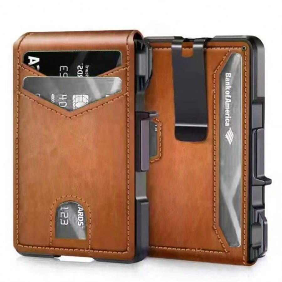 RFID Blocking Men Wallet Men's Minimalist Card Holder PU Wallet Anti-Theft & Anti-Rfid Metal Aluminum Magnetic Closure Metal Card Holder
