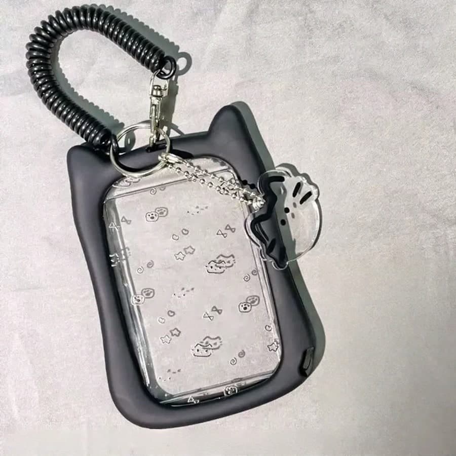 1pc Transparent Acrylic ID Card Holder, Silicone Anti-Drop Photo Card Case, Cat Design Acrylic ID Badge Holder With Keychain, Back To School