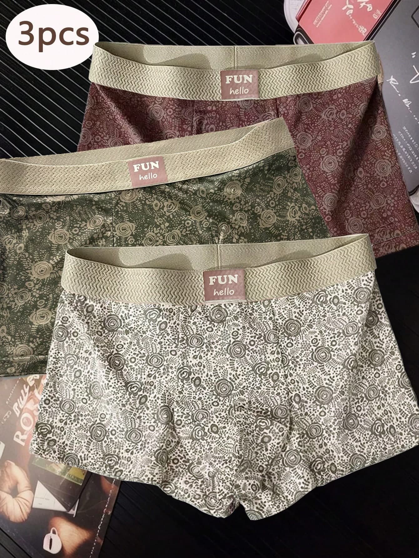 3pcs Men's Boxer Briefs, Casual Home Daily, Retro Style, Comfortable Polyester Fiber, Soft, Sports Boxing, Men's Underwear