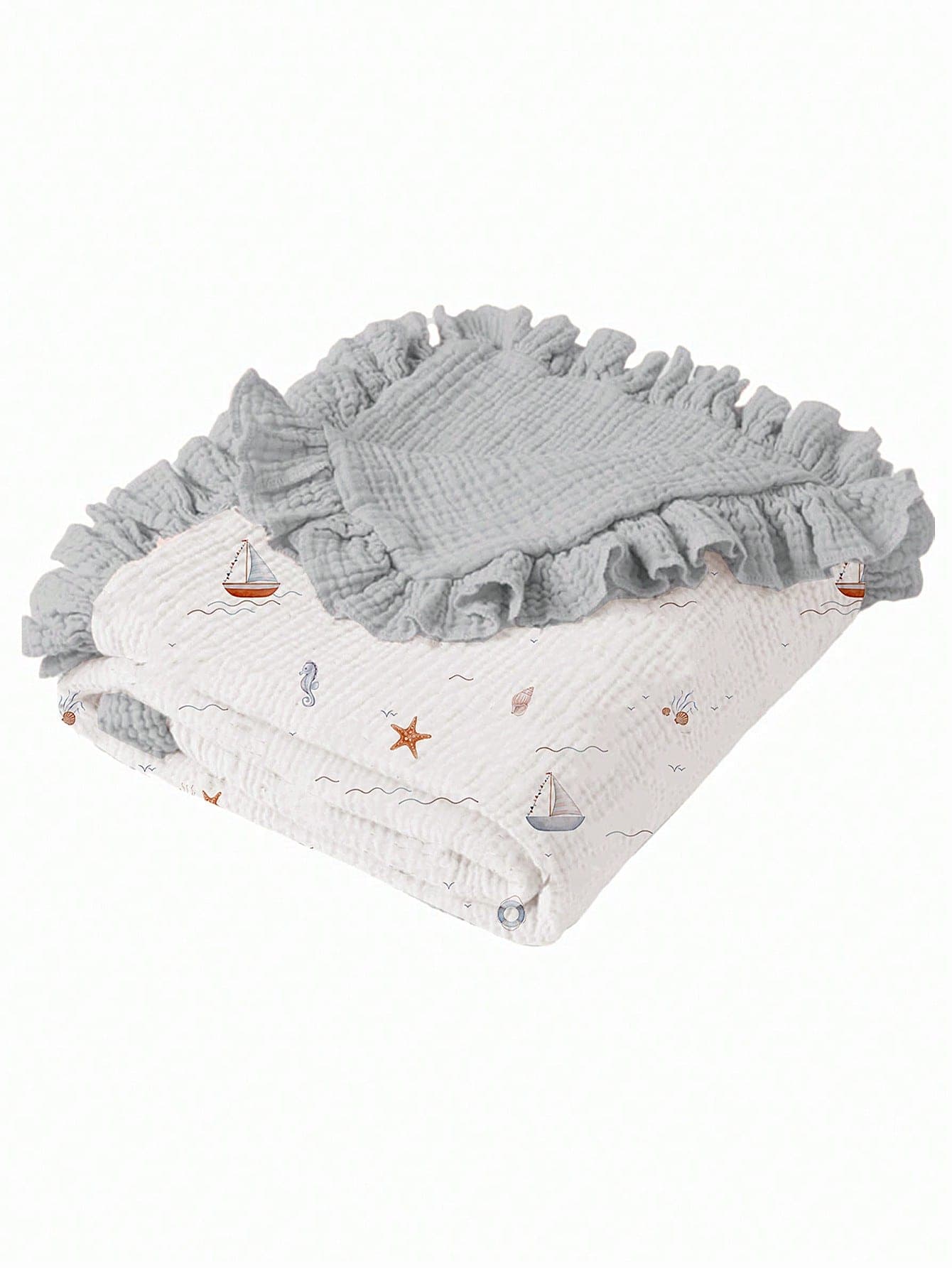 1pc Soft Cotton Floral Baby Blanket With Ruffled Edges, Cozy Infant Nursery Blanket