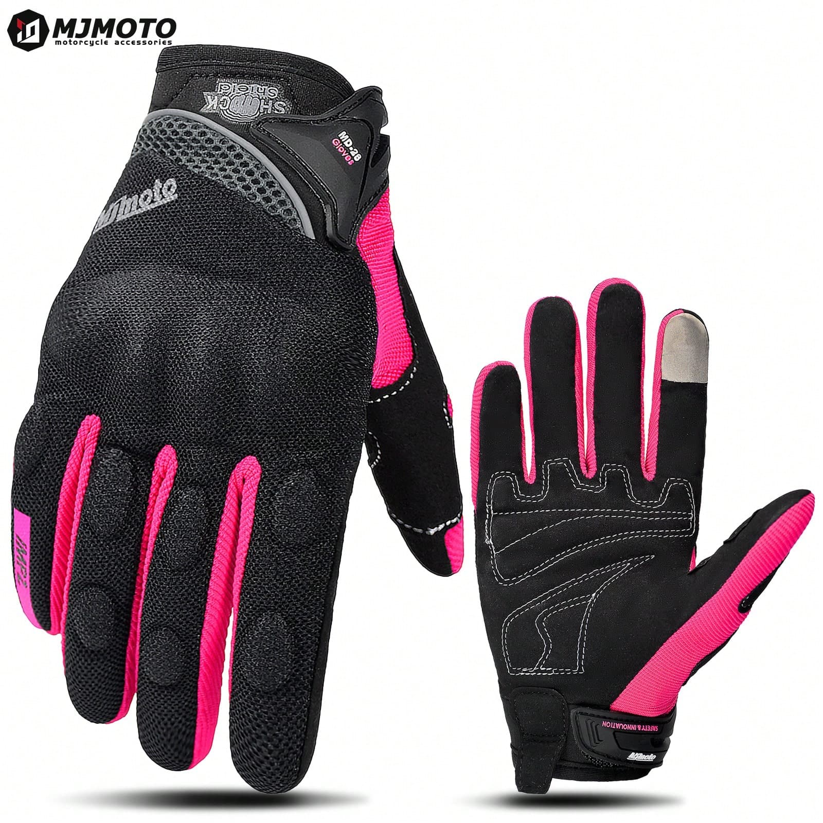 MJMOTO Summer Lady Pink Motorcycle Gloves Full Finger Breathable Women Motorbike Riding Gloves Moto Sports Biker Cycling Gloves