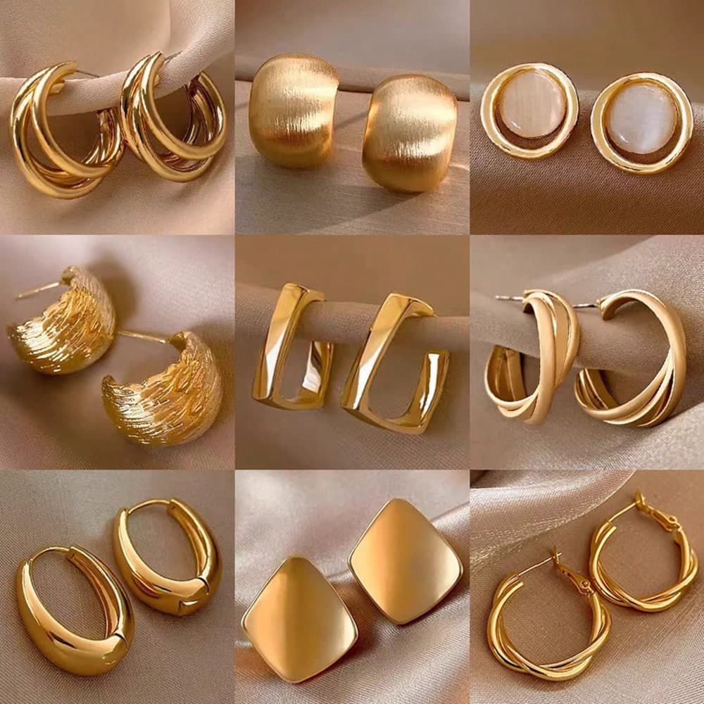 10pcs Fashionable Luxury Geometric Metal Earrings Set For Women, Suitable For Daily Matching, Gifts For Friends, Parties, Gatherings (Random Assorted)