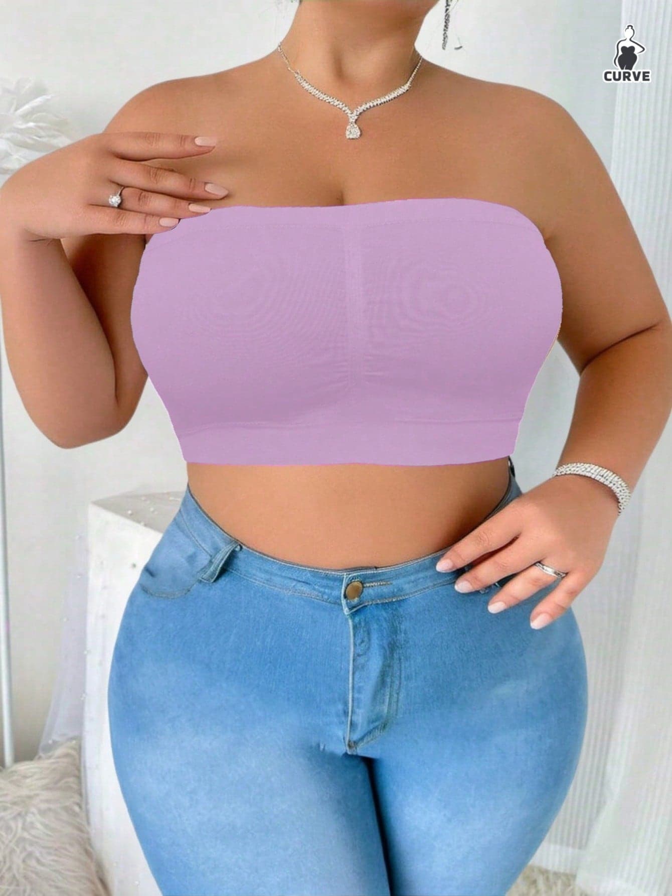 1 Piece Plus Size Women's Seamless Wireless Underwear, Black Full Coverage Comfortable And Breathable Bandeau Bra