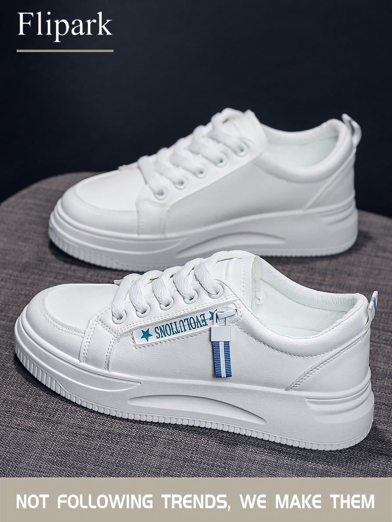 Flipark 1 Pair Women's Casual Lightweight White Sneakers, Fashionable Student Shoes, Suitable For Petite Women, Spring/Autumn New Breathable Casual Thick Sole Athletic Shoes