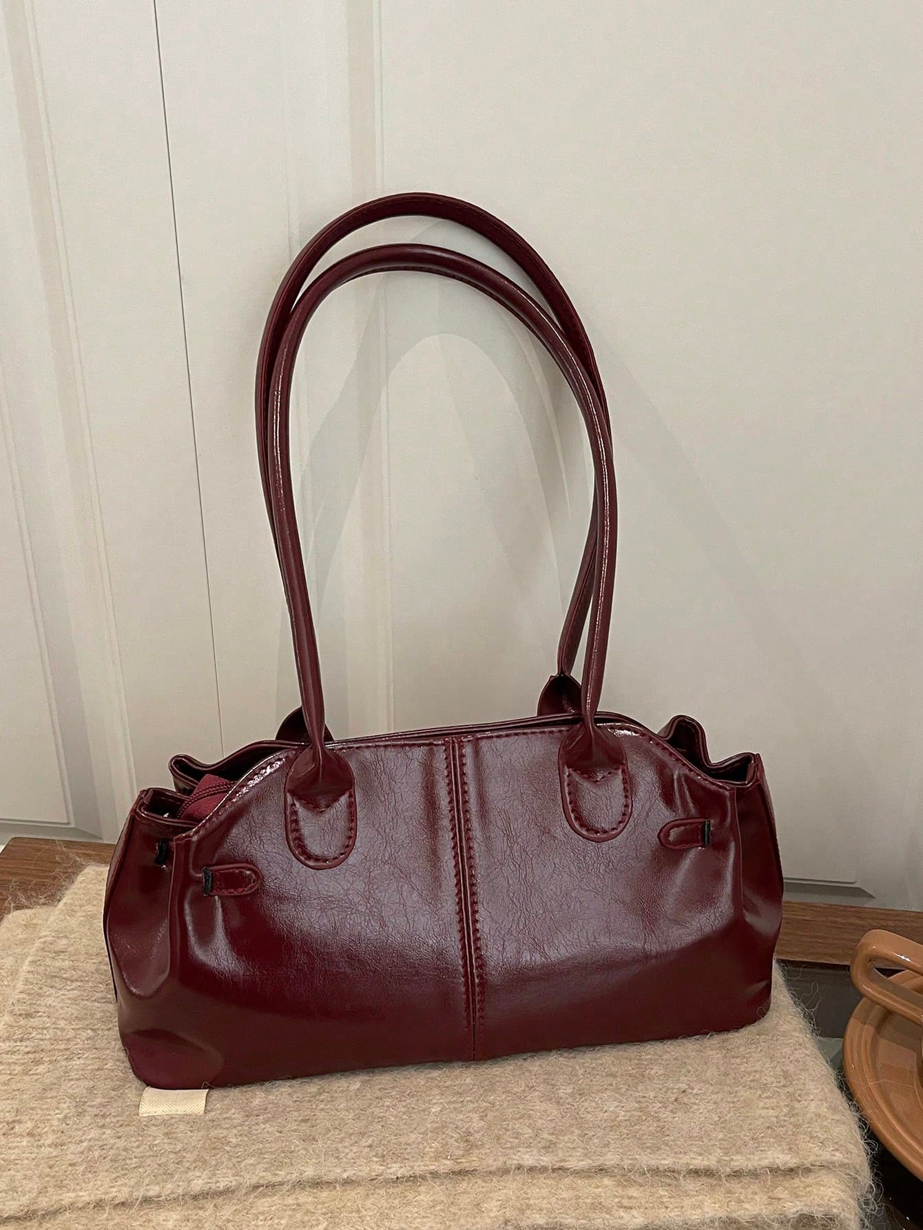 1pc New Solid Color Baguette Bag PU Handbag With Dual Handles Zipper Closure Large Capacity Fashion Women's Shoulder Bag, Suitable For Daily Use, Shopping, And Dates
