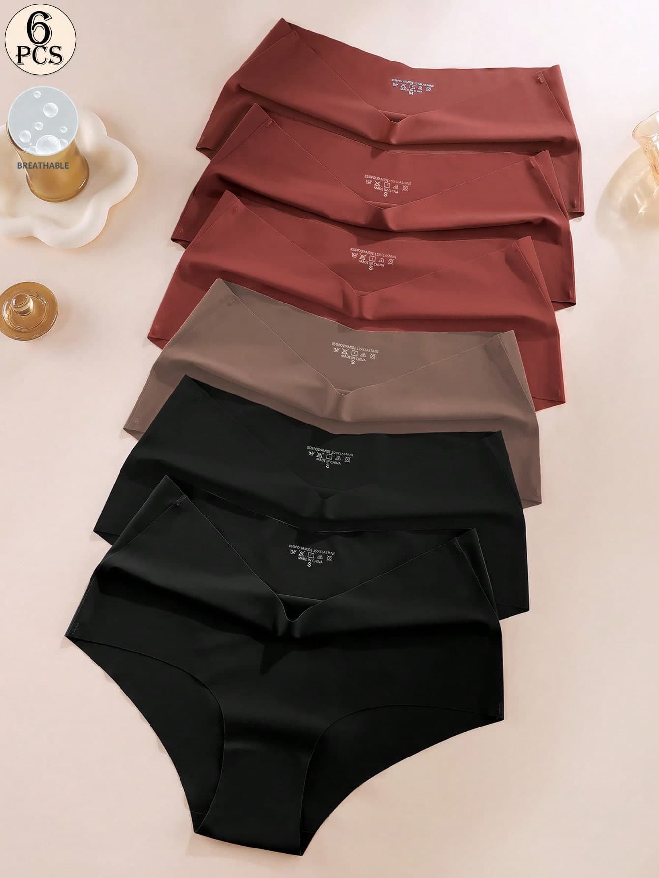 Aofeiqike 6pcs High Waist Plus Size Women's Briefs, Sexy Seamless Breathable Ice Silk Panties, Comfortable Soft Underwear