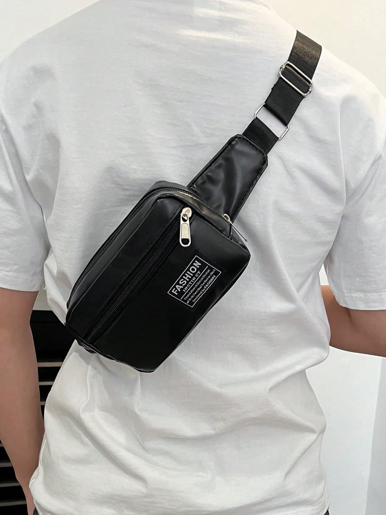 Solid Color PU Fabric Fashion Versatile Sports Style Casual Men's Chest Bag, Versatile Phone Pouch, Coin Purse, Travel, Sports, Minimalist,Y2k