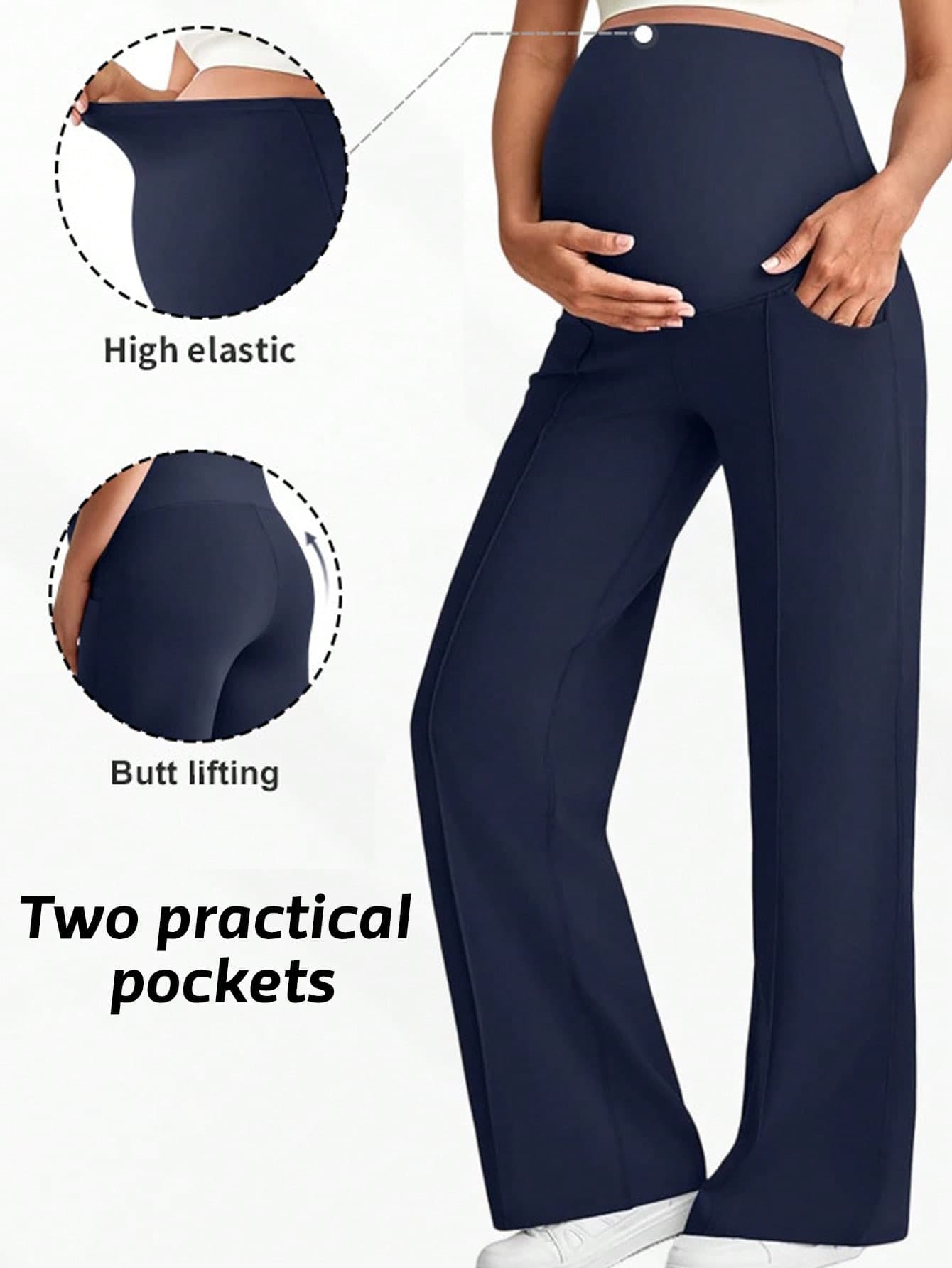 1pc Women's Maternity Pants, With Pockets, Elastic Waistband No Pressure On Belly, Double Pockets Convenient To Carry Sports Summer