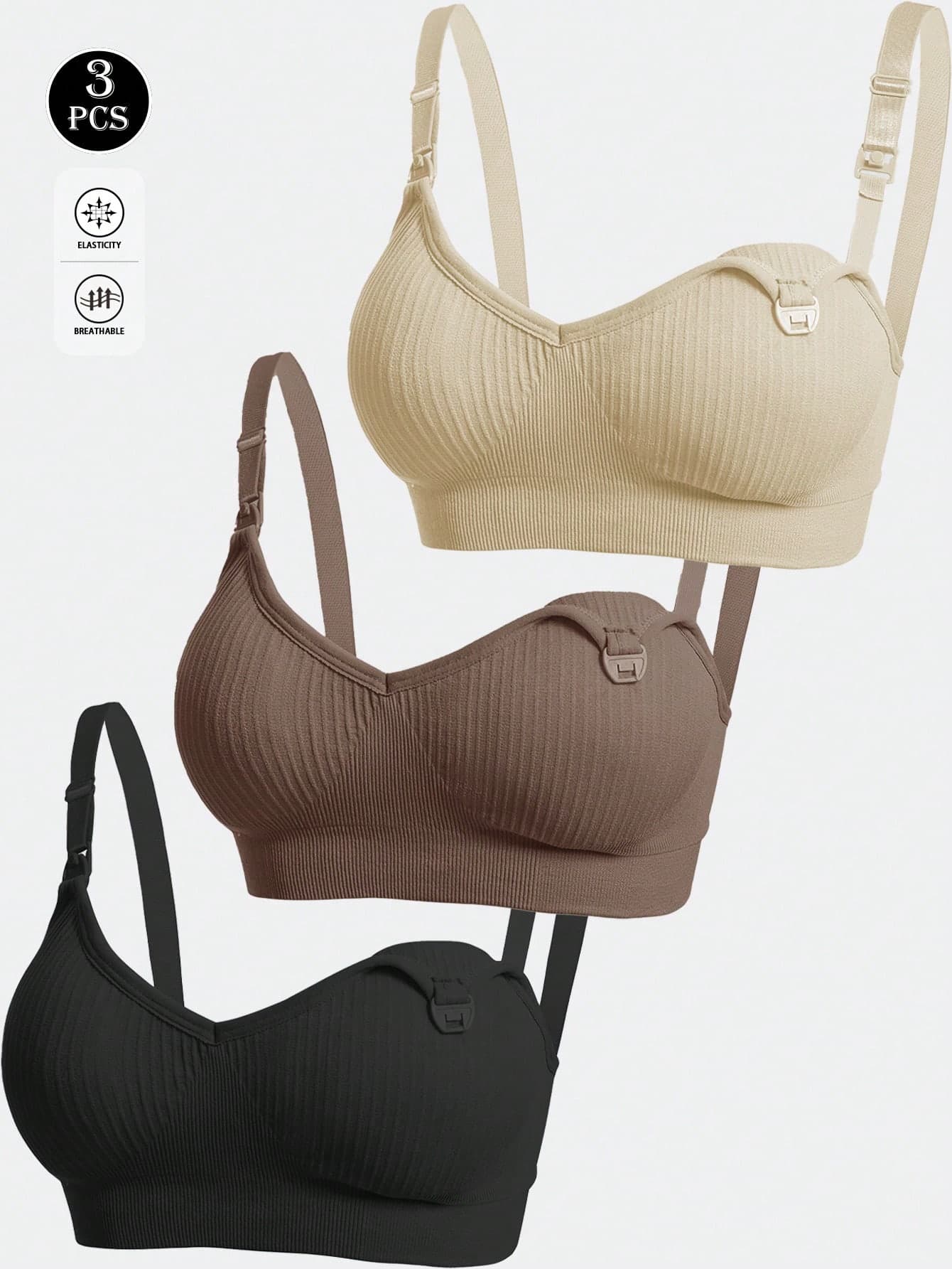 3pcs/Set Maternity Nursing Bra With Front Clip Closure, Comfortable Bras For Breastfeeding