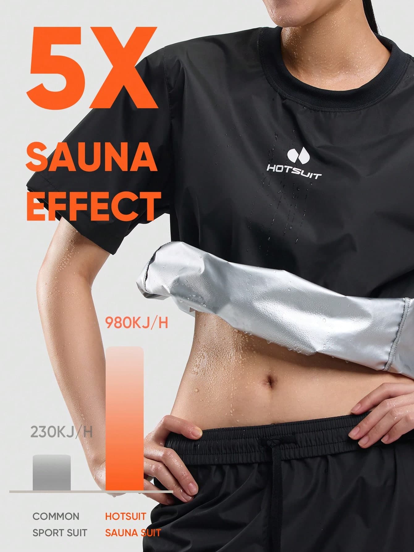 HOTSUIT Women's Sauna Suit, Sweat-Wicking Sauna Top, Weight Loss Workout Running Short Sleeve Shirt