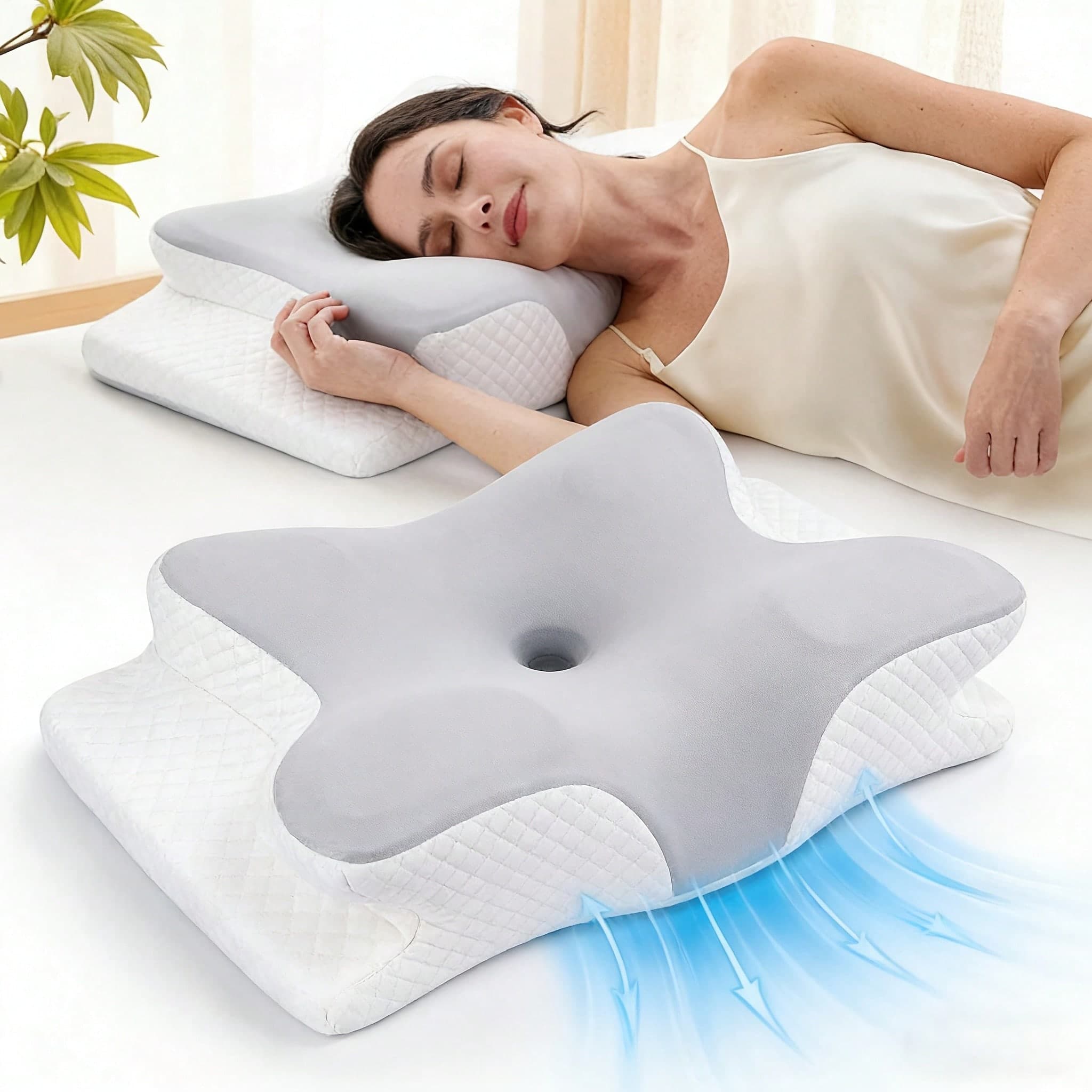 Ergonomic Butterfly Memory Foam Pillow - Slow Rebound Support Neck Comfort Sleep, Suitable For Back And Side Sleepers, Machine Washable Pillowcase, Hotel-Grade Quality, Comfortable Sleep, Soft Fabric Material, Bedroom Pillow