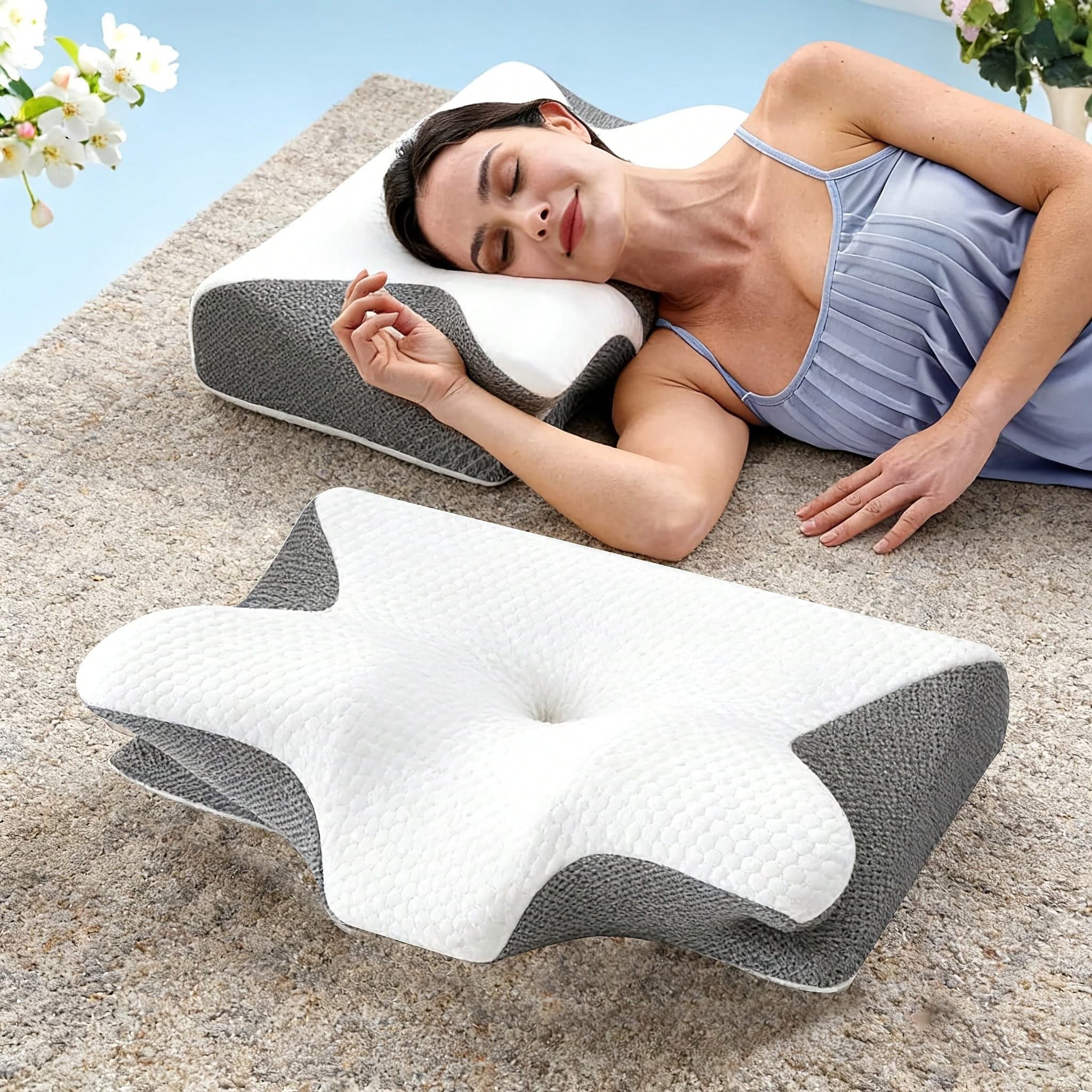 Memory Foam Neck Pillow, 2-In-1 Ergonomic Curve Cervical Pillow, Relieves Neck Pain, Suitable For Side Sleepers, Back Sleepers, And Stomach Sleepers