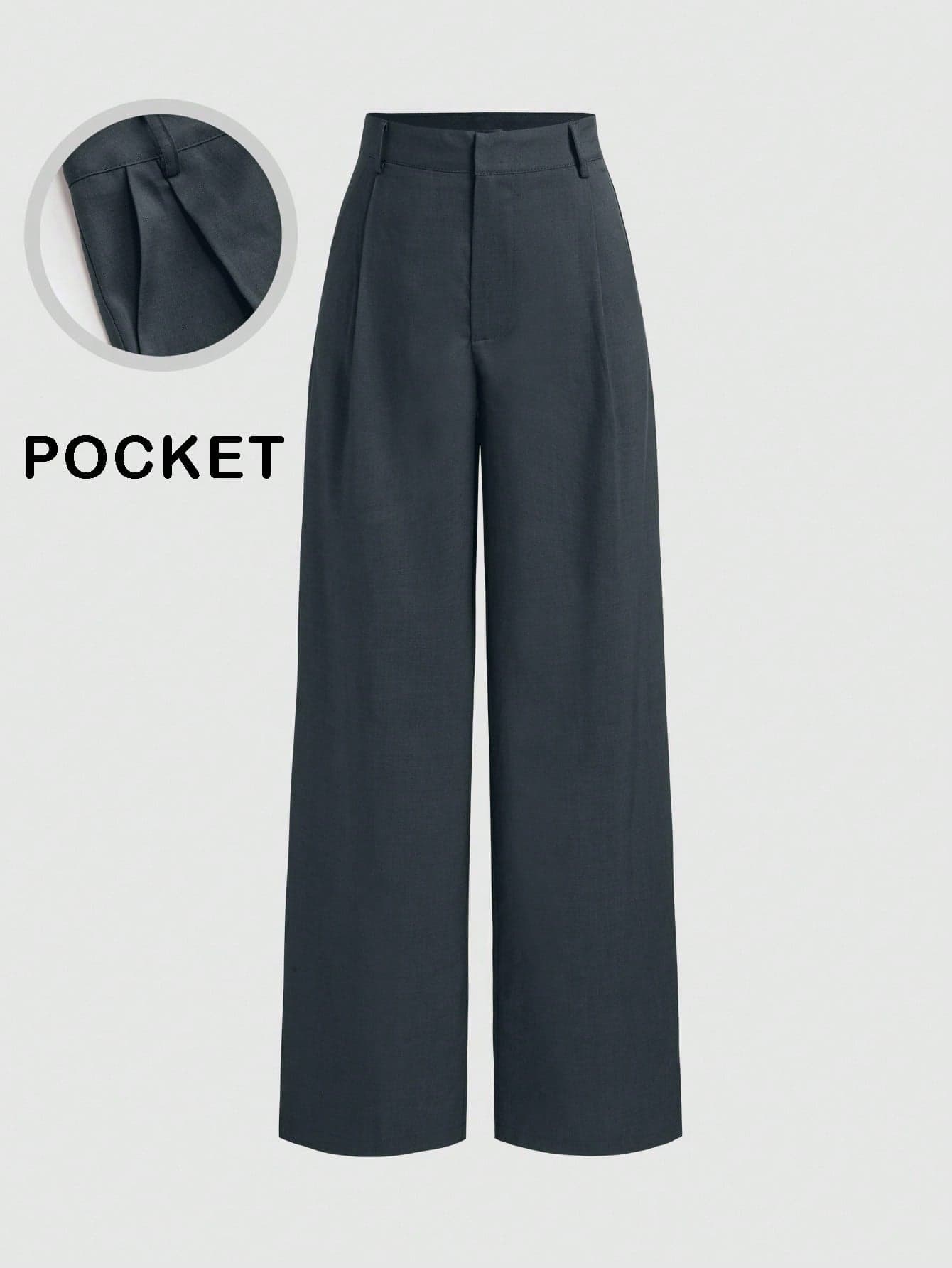 Vela Rue Minimalist Design Pants, Hook & Zipper Closure Thin Solid Gray Wide Leg Trousers, Flattering Silhouette, Fashionable Wide Leg Pants For All Seasons Spring