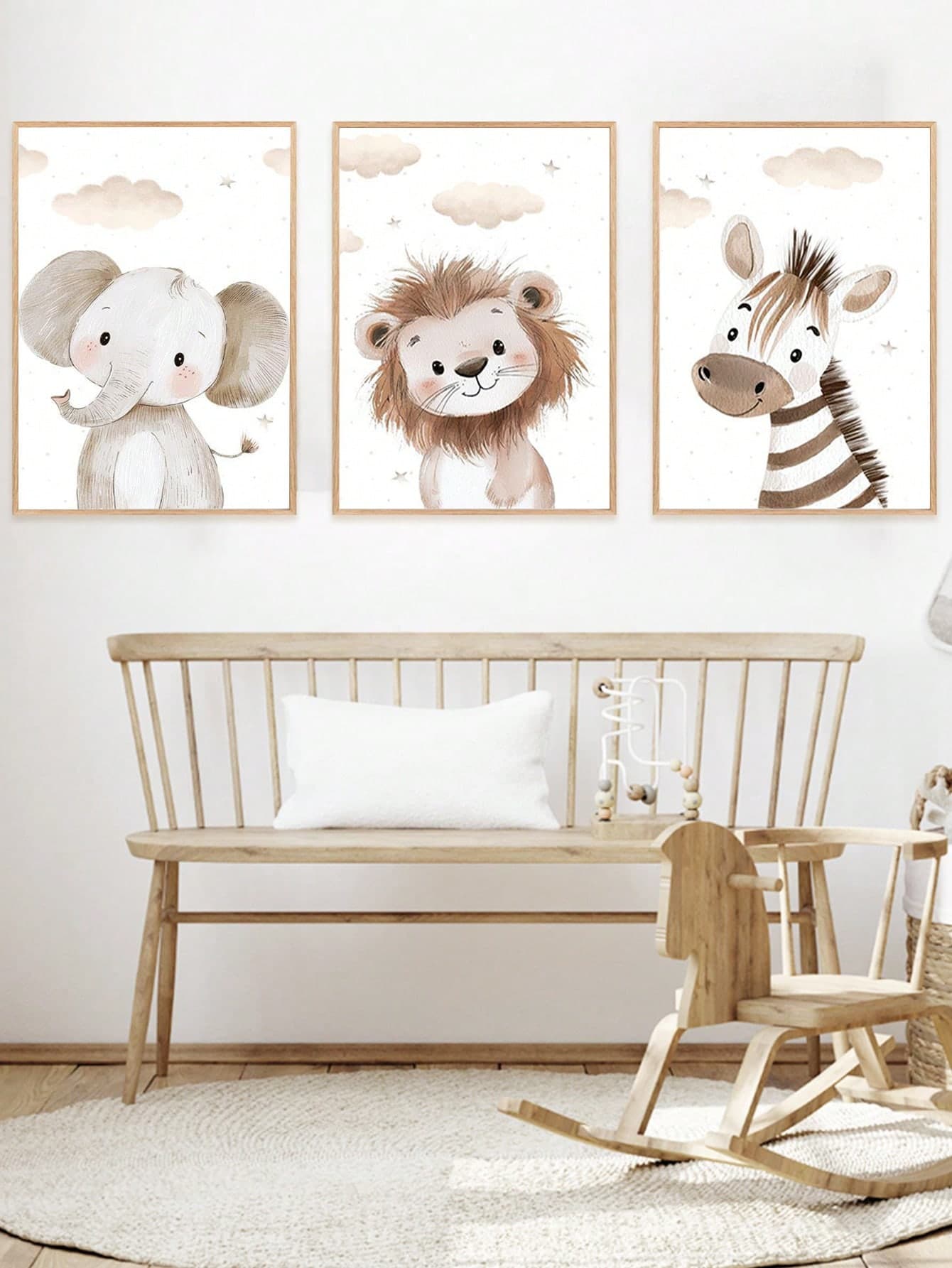 1pc Canvas Wall Art - Baby Supplies - Wild Animal Theme Nursery Decor: Watercolor Lion, Elephant, Zebra Framed Painting, Perfect For Playroom, Nursery, Daycare, Kindergarten, Boys Room, Girls Bedroom, Children's Room