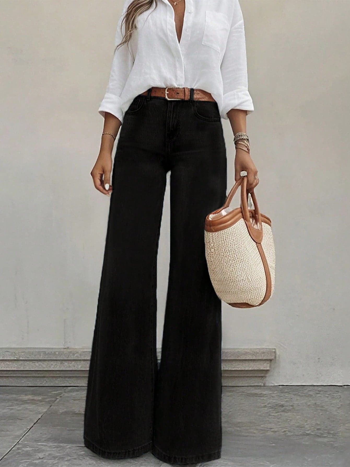 Women's Casual Straight-Leg Jeans, Versatile And Comfortable For Daily Wear Black Spring