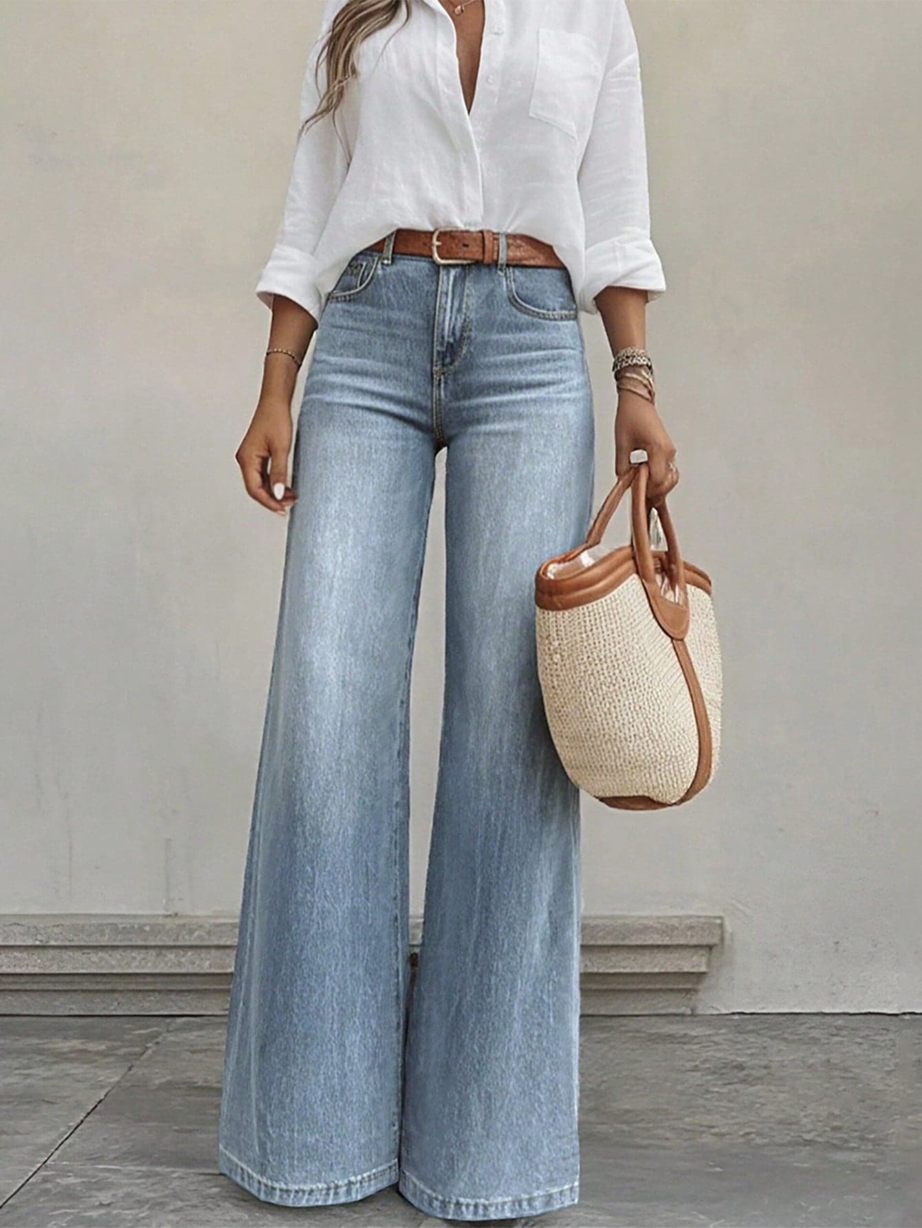 Women's Casual Straight Leg Jeans, Retro Blue, Fashionable Versatile Comfortable Daily Wear Spring