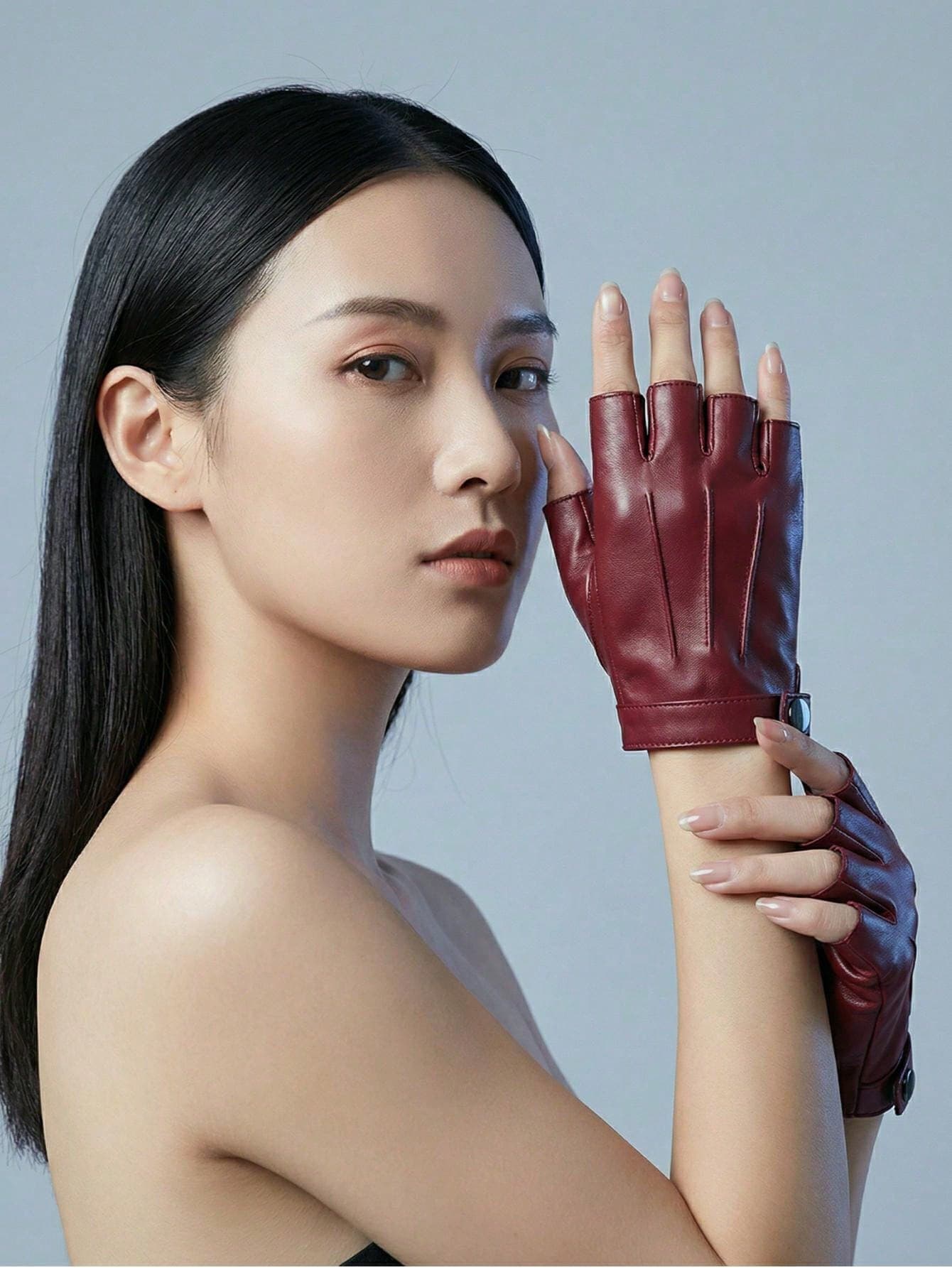 1 Pair Women's Fashion Dark Red Half Finger PU Leather Gloves, Punk Nightclub Hip Hop Performance - Photography - Dance / Suitable For Motorcycle Riding, Party, Pole Dance Nightclub Dance Performance, Wedding Halloween Christmas Motorcycle Riding Driving Gloves / Elegant Street PU Leather Sequin Patchwork, Fashion Comfortable Sports Wedding Holiday Daily Birthday Party Christmas Holiday - Gift Single Party Spring Summer Autumn Winter