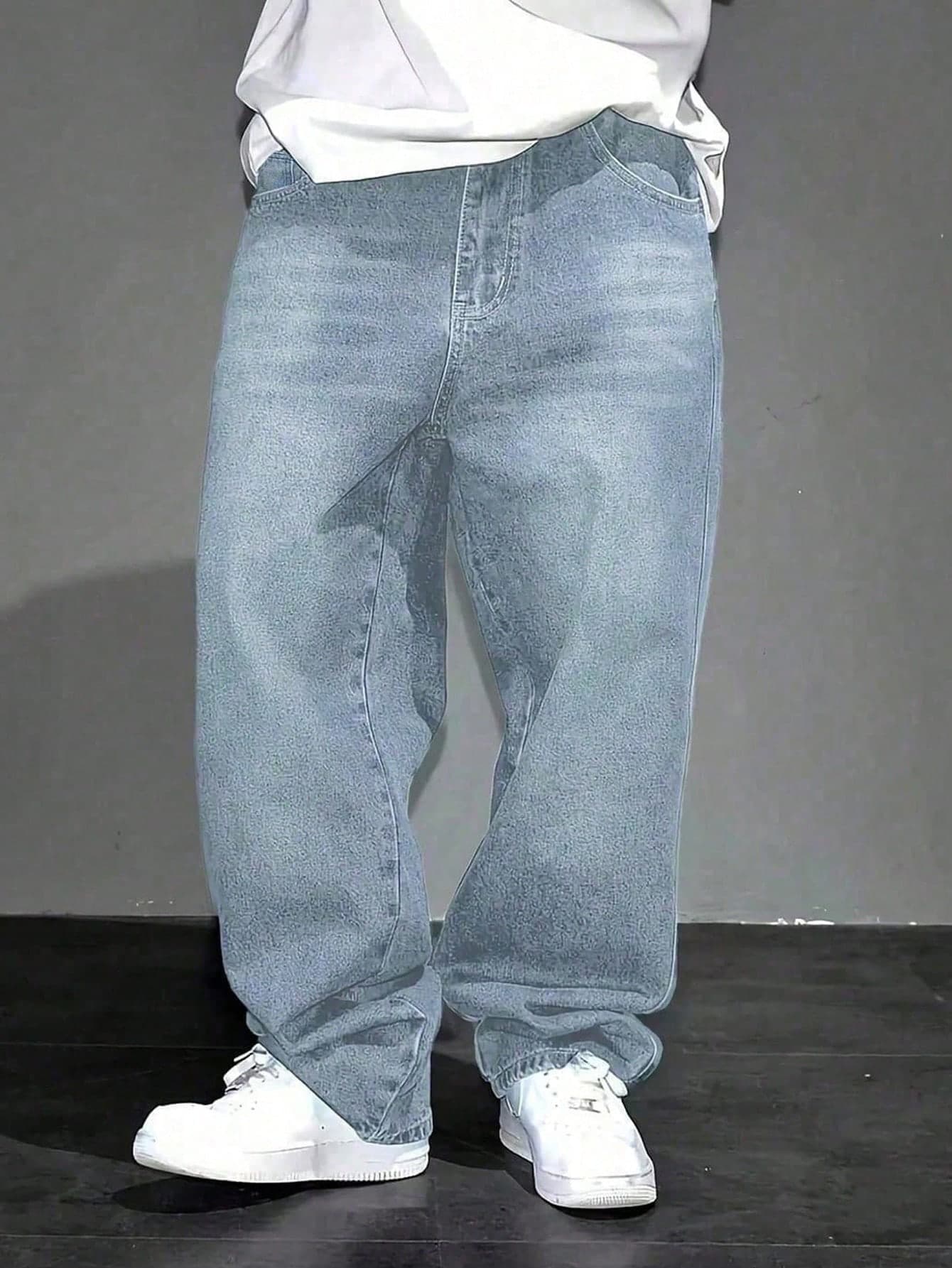 Y2K Casual Straight Leg Jeans, Suitable For Teenage Boys - Washed Denim Jeans, Loose Casual Streetwear, Outdoor Jeans, 90s Retro Classic Denim Pants