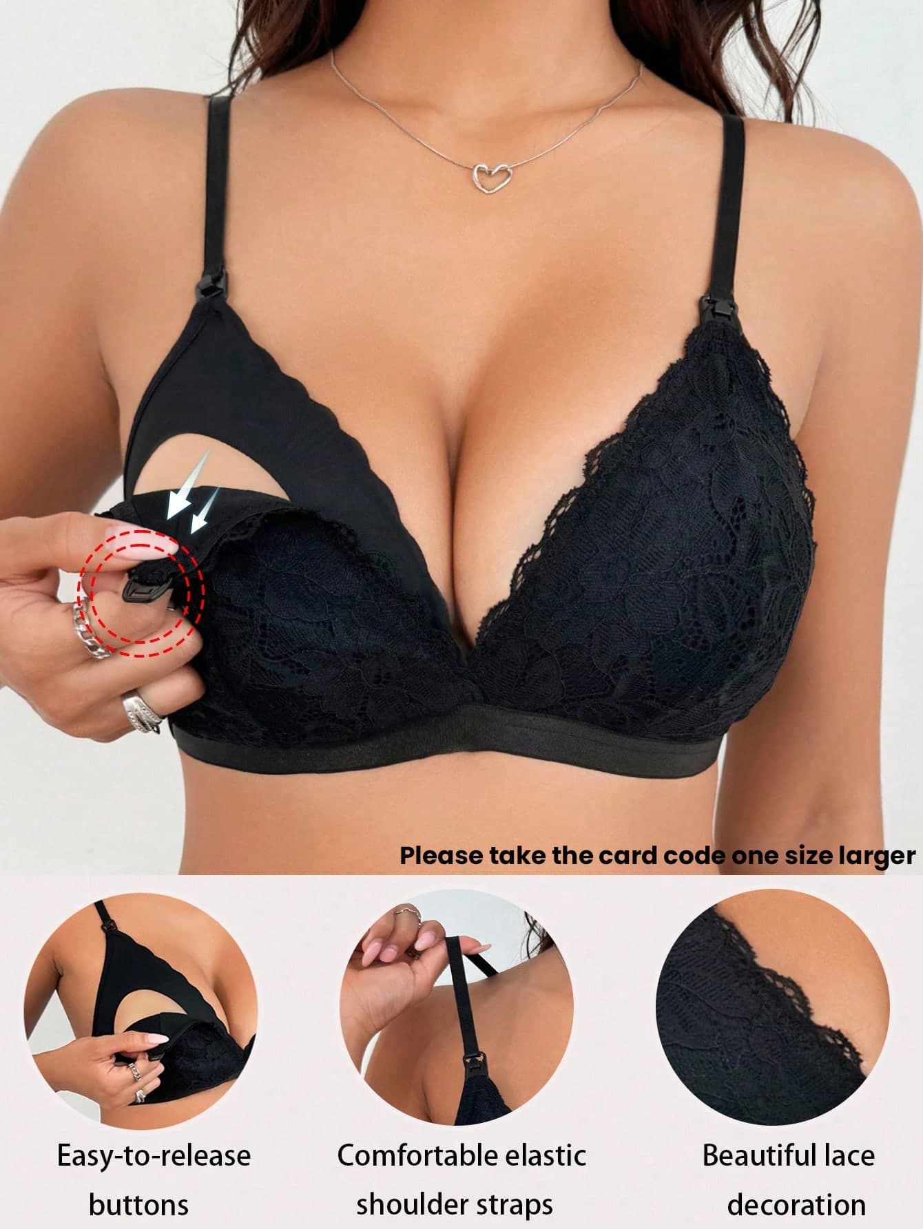 Maternity Solid Color Lace Trim Nursing Bra (No Padding) (Please Order One Size Up)