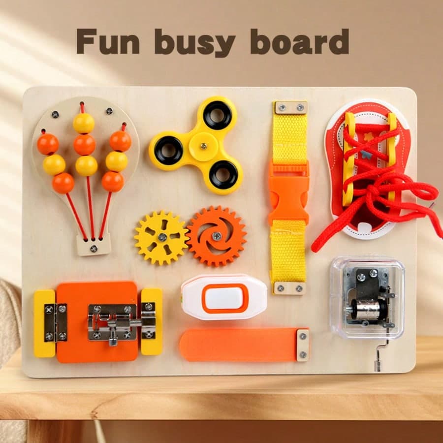 Children's Multifunctional Montessori Early Education Wooden Toys, Puzzle Balloon Busy Board Lock Learning Aids
