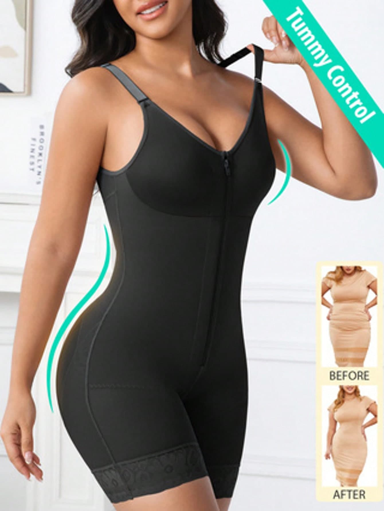 1pc Women's Adjustable Strap Shapewear, Abdominal Control Bodysuit, Postpartum Recovery Lifting Buttocks Shaping Garment, Minimalist Comfortable Waist Cincher Bodysuit