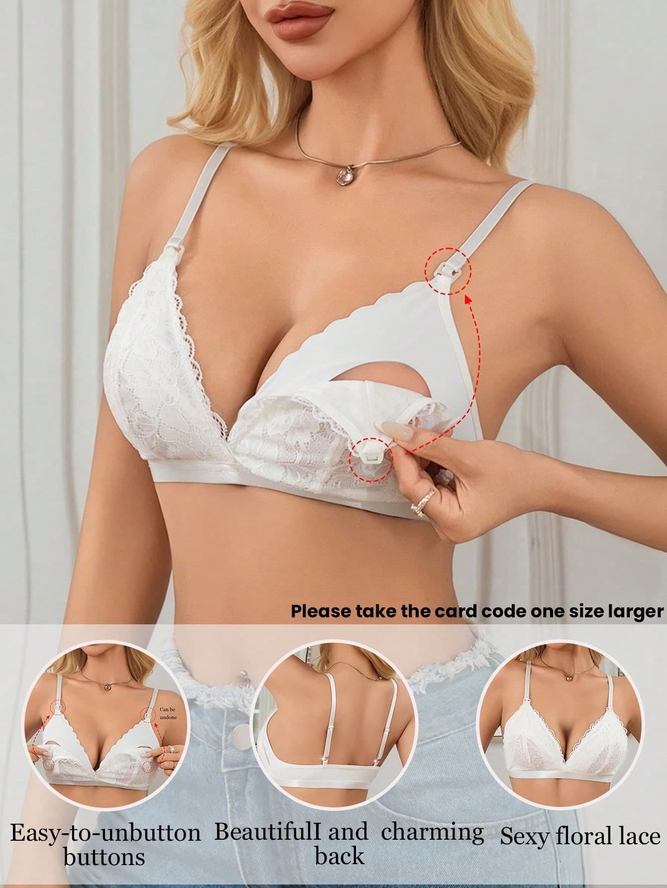 Maternity Solid Color Lace Trim Nursing Bra (No Padding) (Please Order One Size Up)