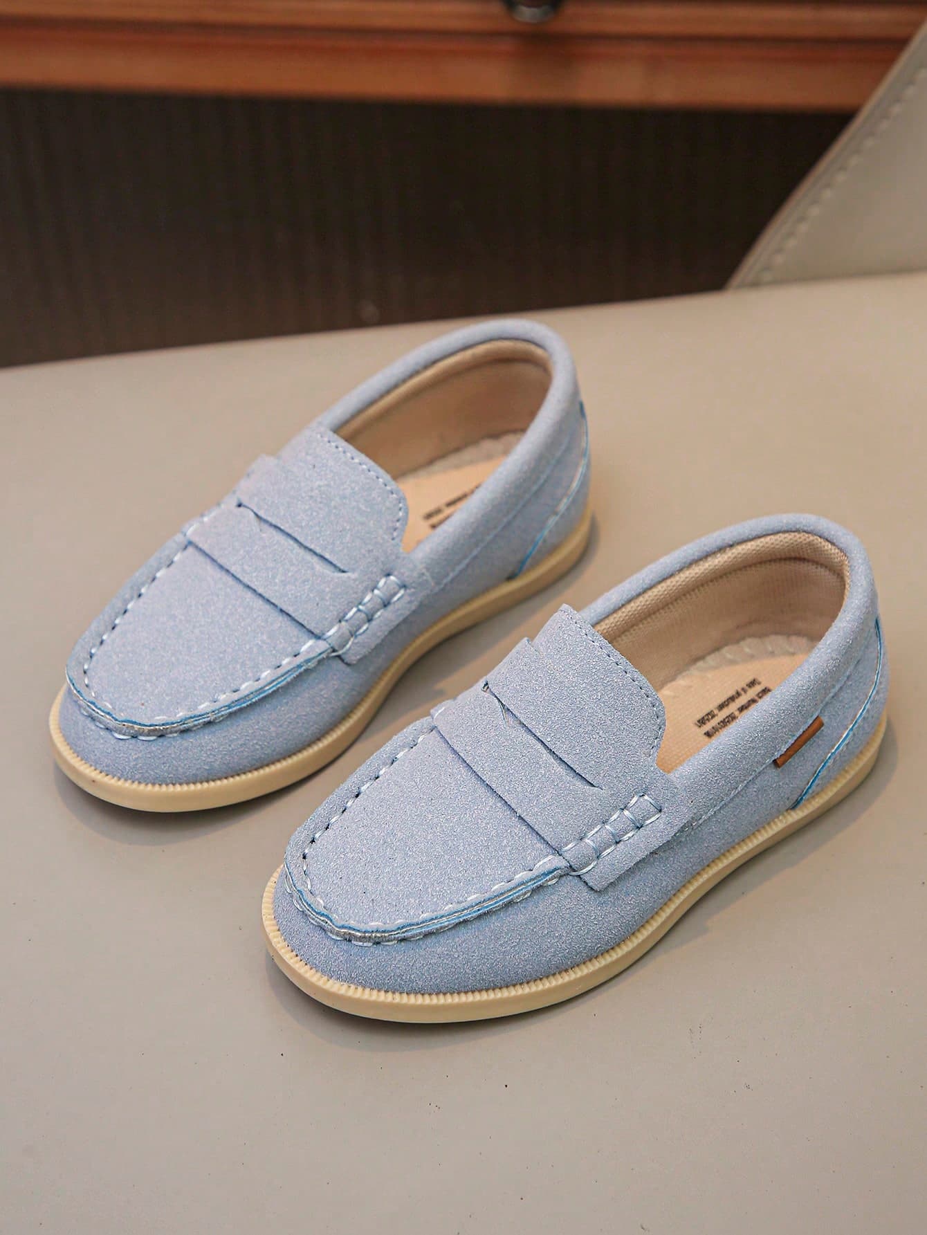 1 Pair Spring/Autumn Unisex Kids Slip-On Casual Loafers, Retro Stitched Comfortable Breathable Non-Slip Flat Shoes