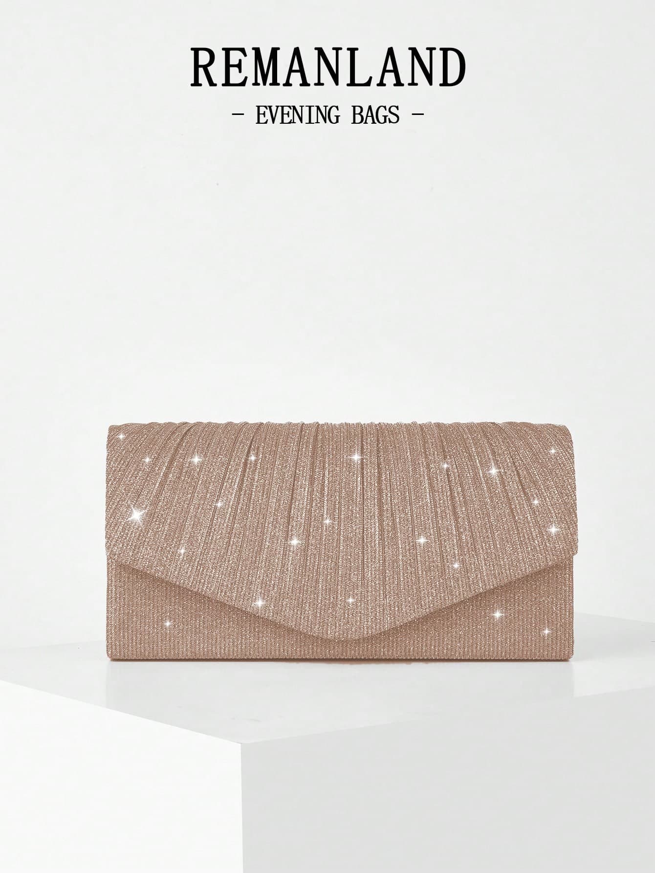 REMANLAND Mini Shiny Chain Folding Pleated Square Clutch, Rhinestone Embellished Evening Bag, Perfect Accessory For Women's Ball Gowns, Sequin Dresses, Elegant Party Bags, Suitable For Wedding Receptions, Parties, Galas, Balls, And Formal Events