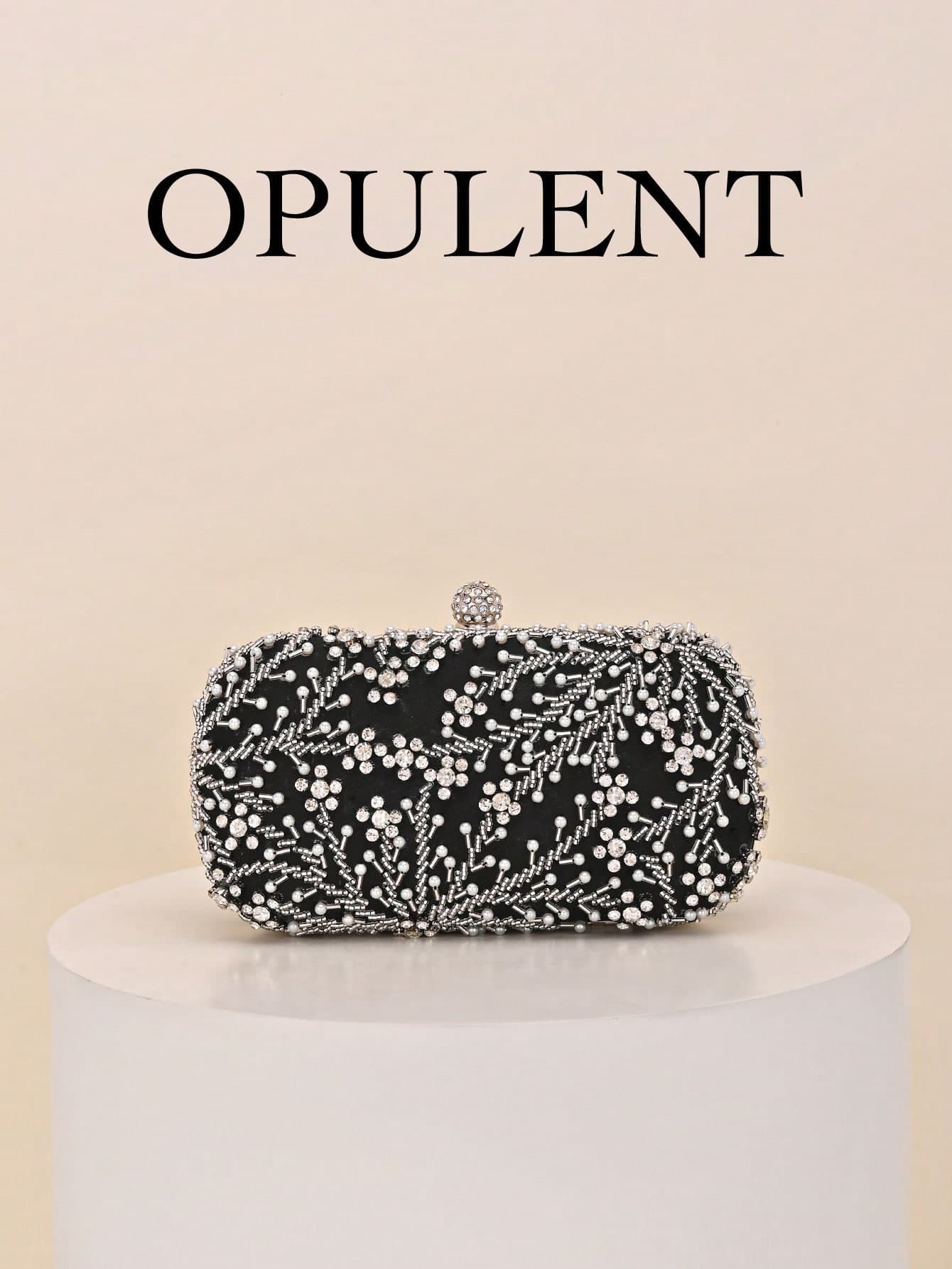 1pc Luxury Rhinestone & Pearl Evening Clutch, Exquisite Handmade Beaded Handbag, High-End Dress Crossbody Small Bag, Party Banquet Socialite Rhinestone Chain Handbag
