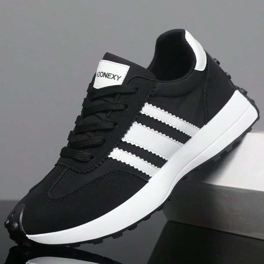 OBOVAY This Shoe Has A Relatively Spacious Toe Box, So The Size Runs Large. Men's Athletic Training Shoes With A Striped Design. Excellent Traction. Available In Black, White, And Green Colors. Suitable For All Seasons. Especially Great For Hiking And Running Activities.