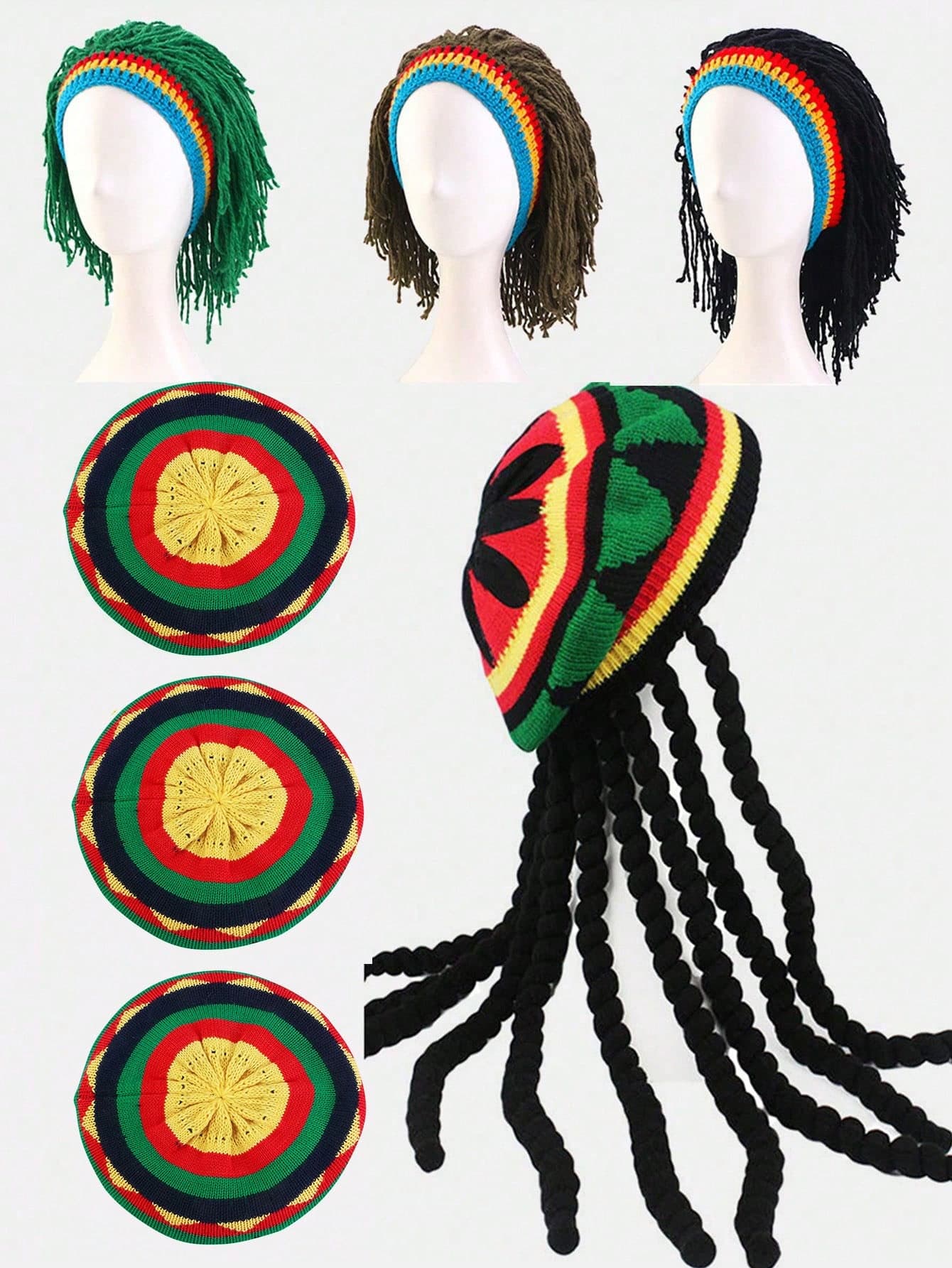 1pc New Jamaica Rasta Wig Hat, Knitted Beanie Cap, Unisex Suitable For Daily Wear And Parties