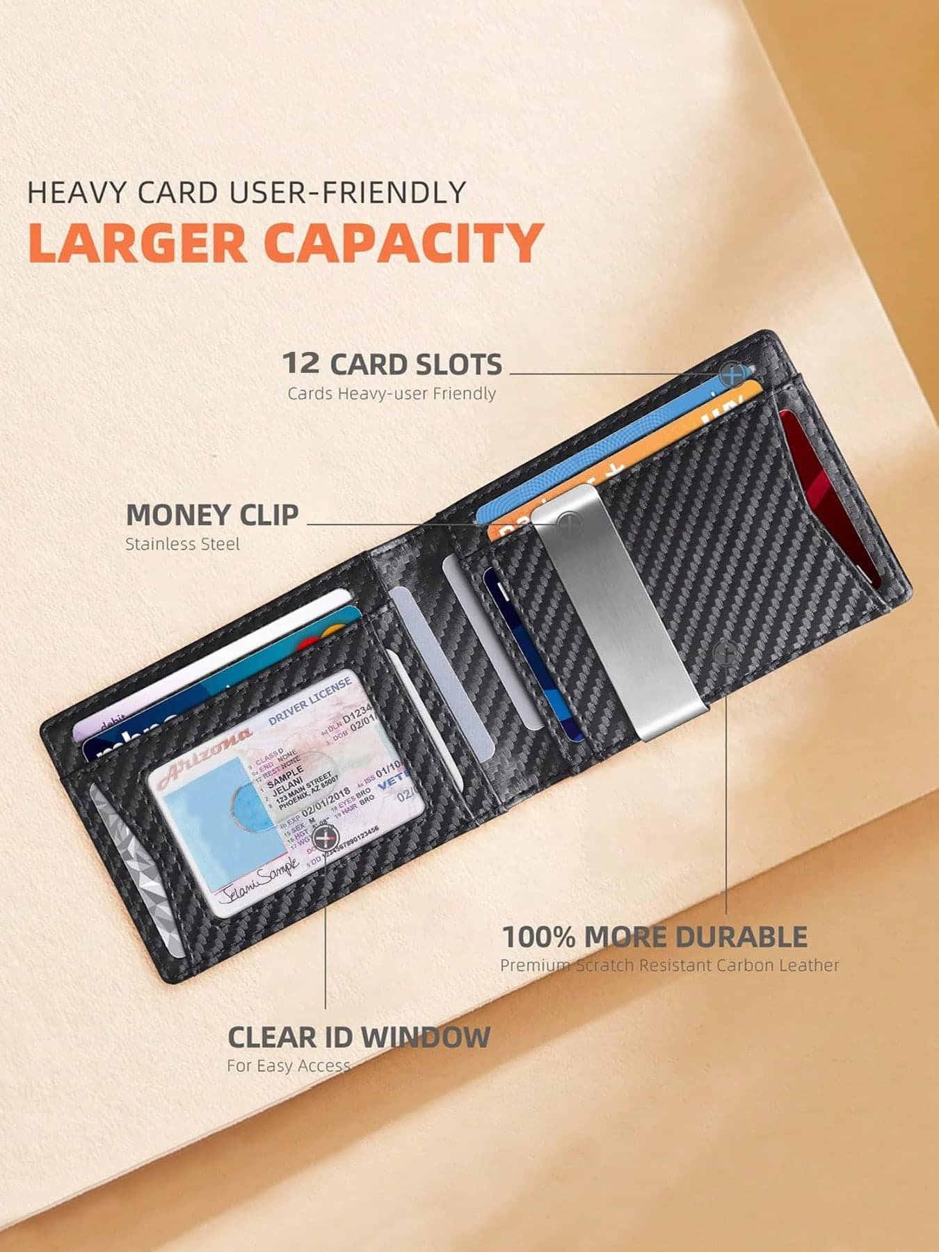 1pc Men's Wallet, Men's Slim Carbon Fiber Pattern Bifold Wallet With Money Clip - RFID Blocking Credit Card Holder, Minimalist Ultra-Thin Pocket Wallet With Multiple Card Slots, Suitable For Daily Use And Travel