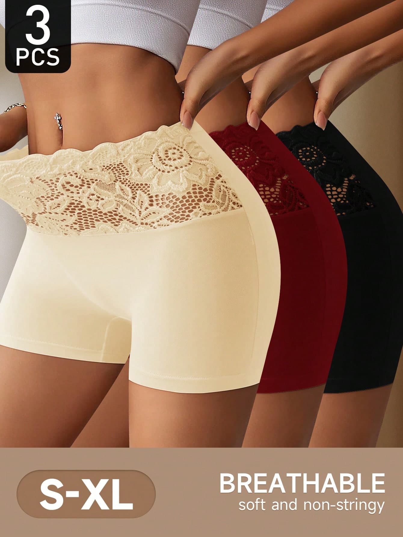 QUASTI 3pcs Women Lace Print Briefs, Comfortable & Skin-Friendly, Curve-Hugging, Anti-Chafing, Great Gift Choice